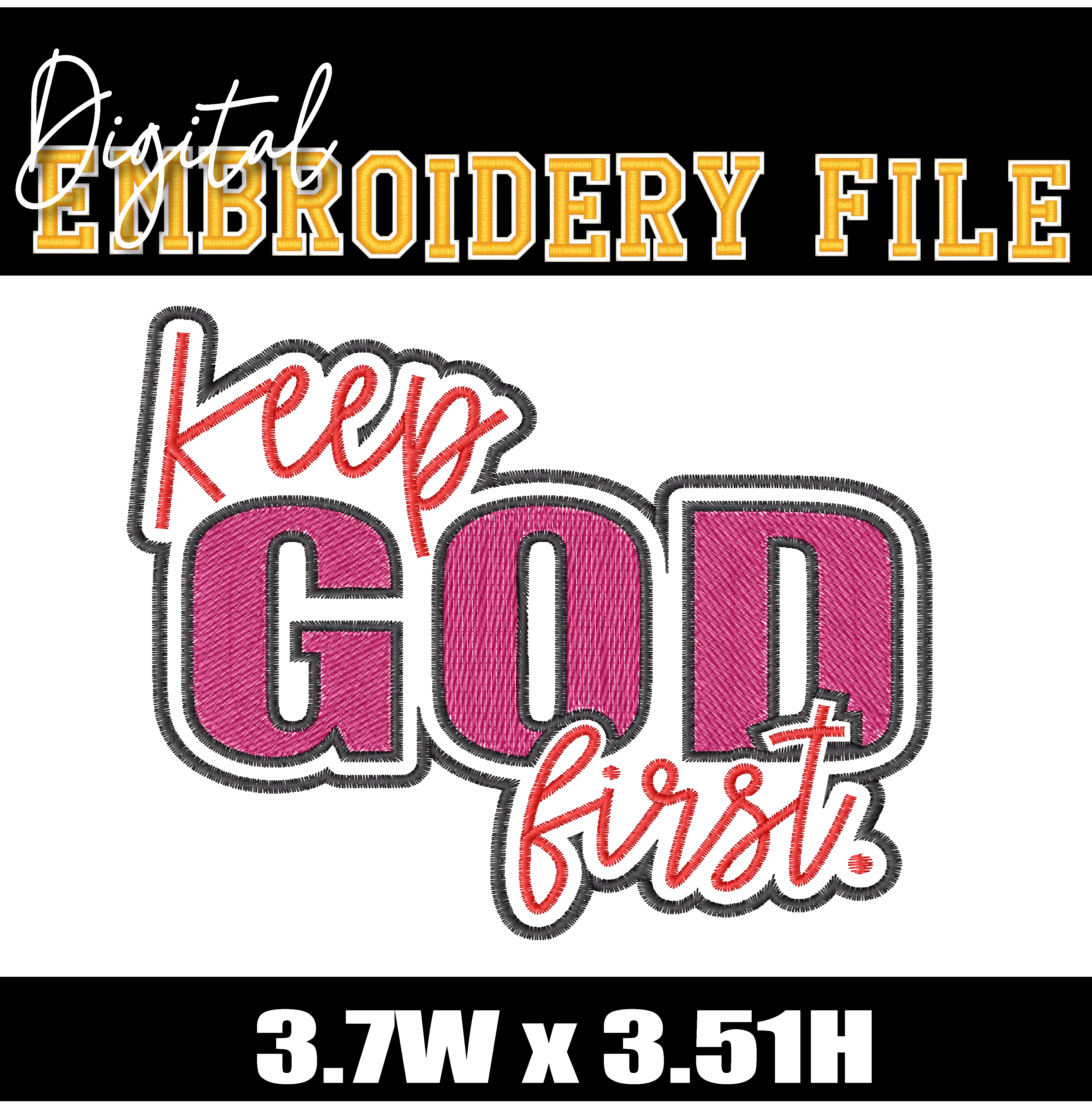 Keep God First Embroidery Patch Digital File | DST - PES - JEF - VP3 Formats