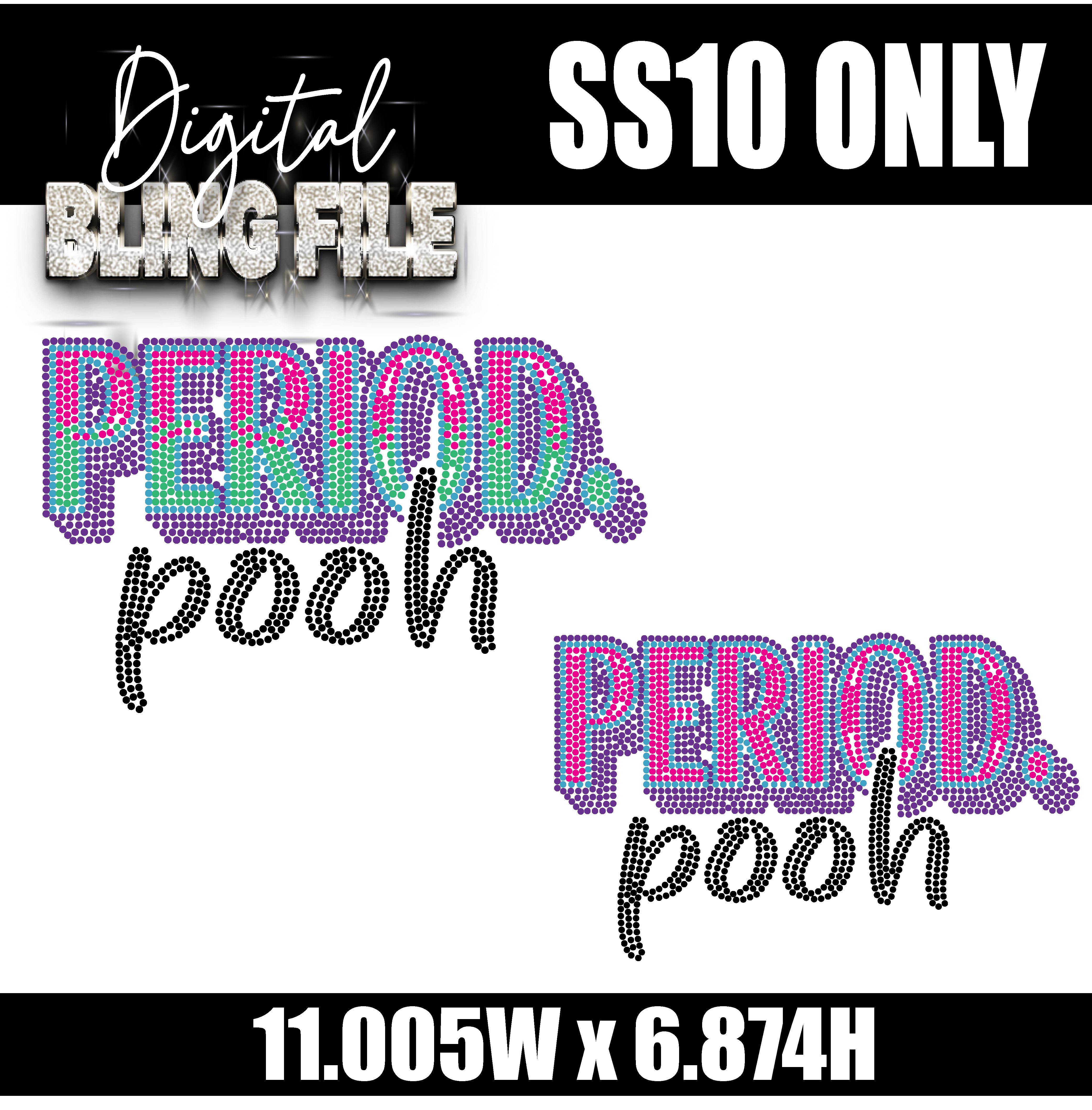Period Pooh Digital Rhinestone Template | SS10