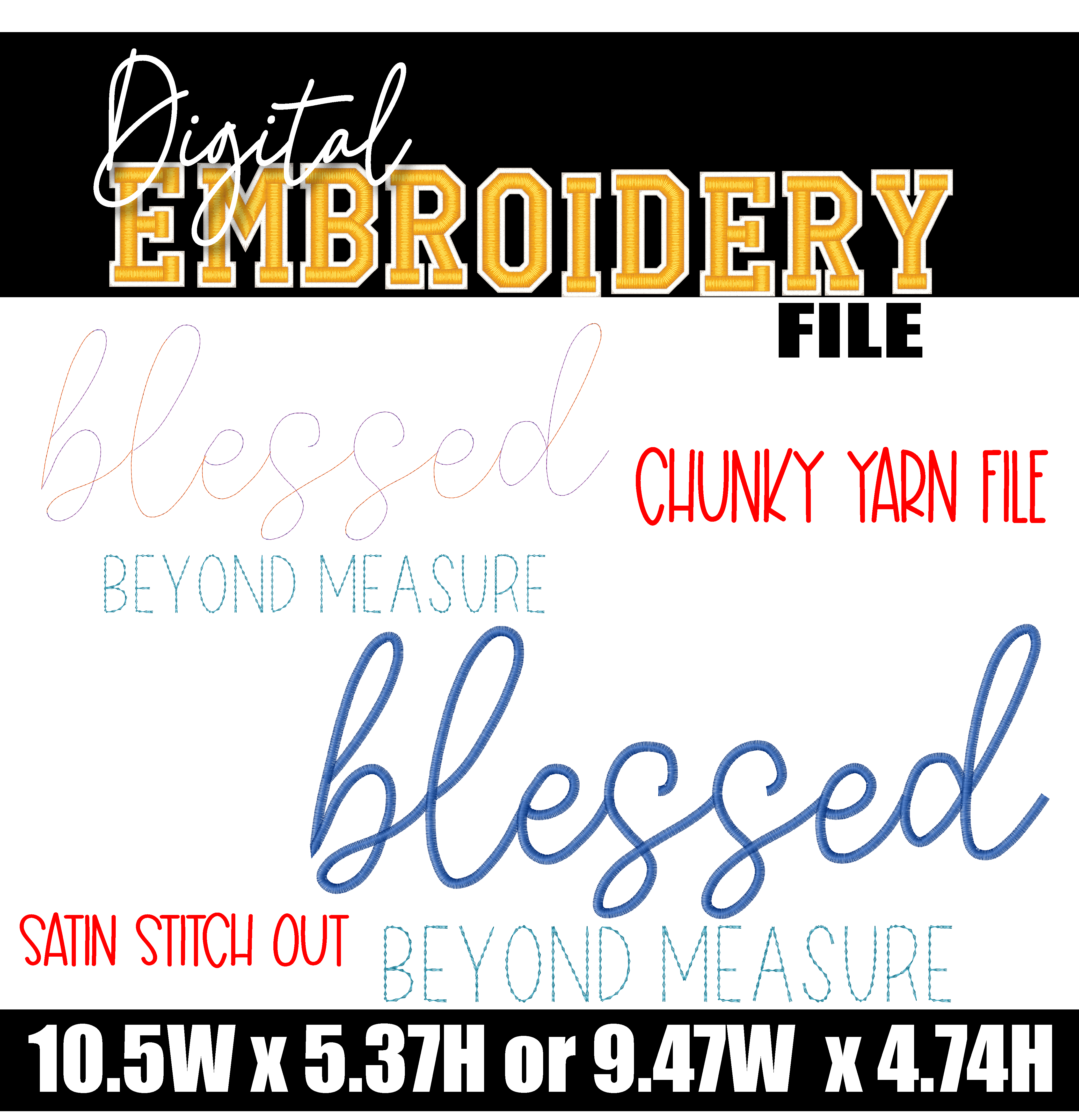 Blessed Beyond Measure - Digital Embroidery Design | Great for Chunky Yarn
