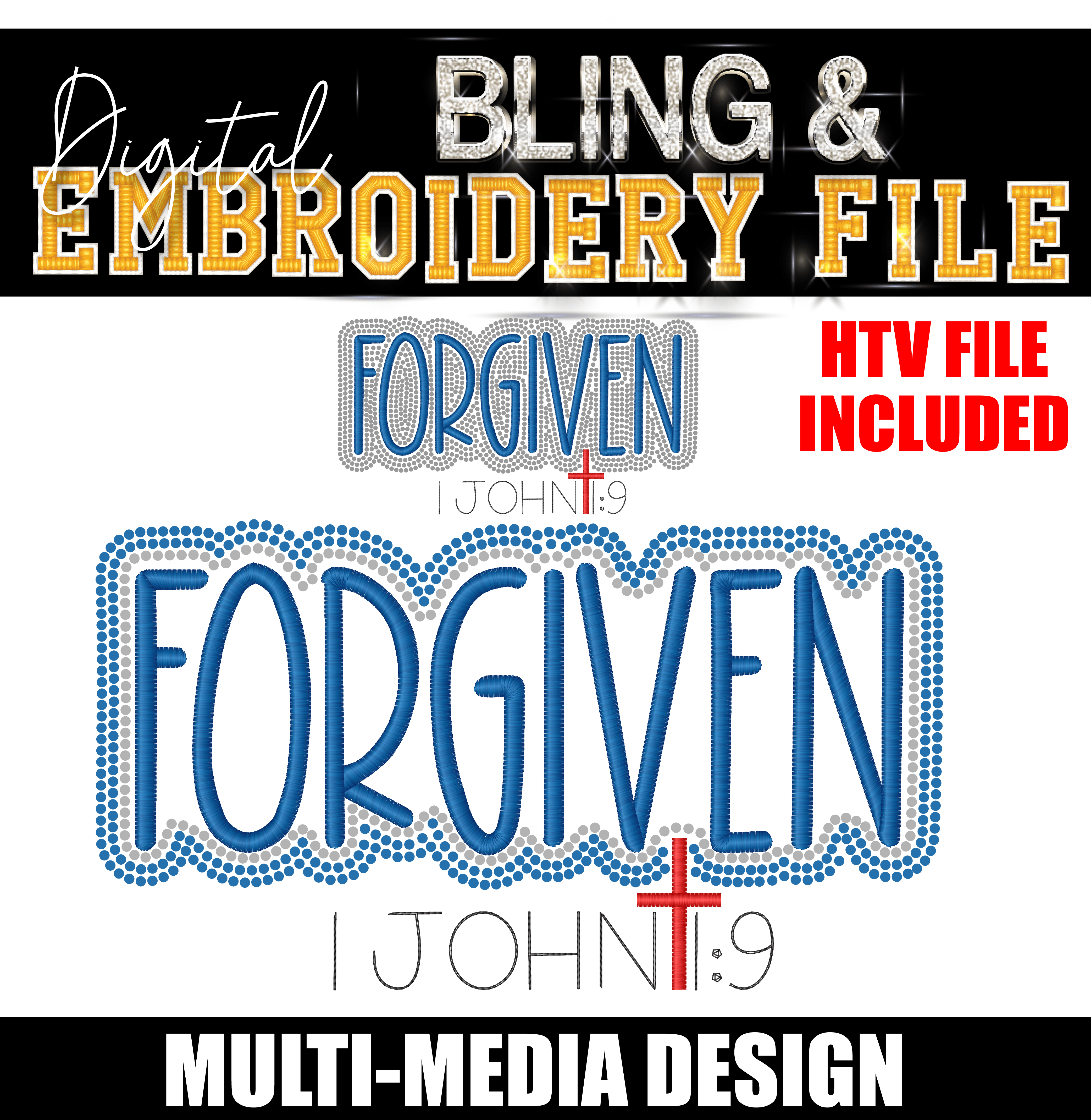 FORGIVEN Digital Embroidery & Bling (SS10) Template | INCLUDES SVG FOR PRINT/CUT