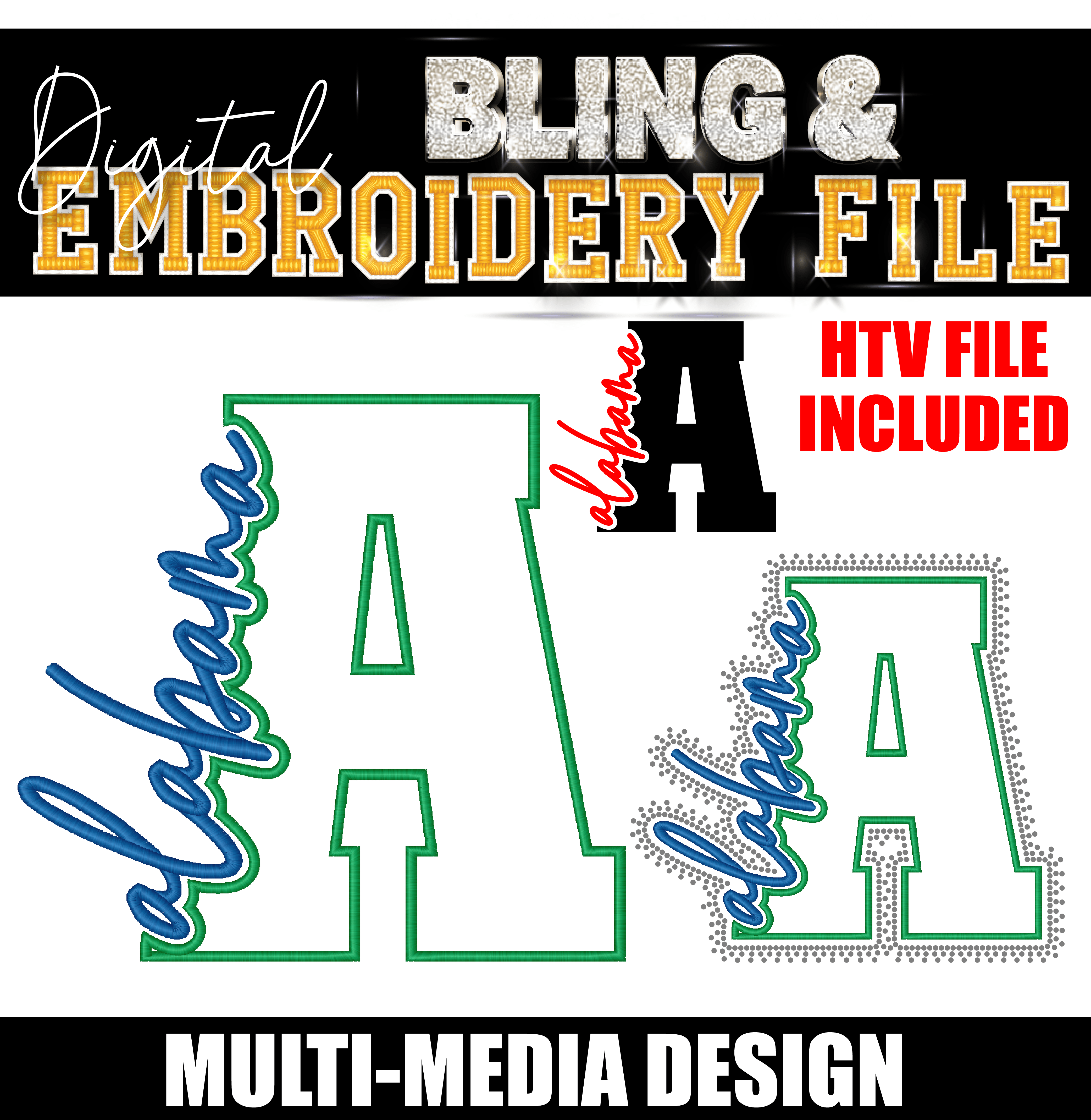 Alabama | Digital Embroidery & Bling (SS10) Template | INCLUDES SVG FOR PRINT/CUT