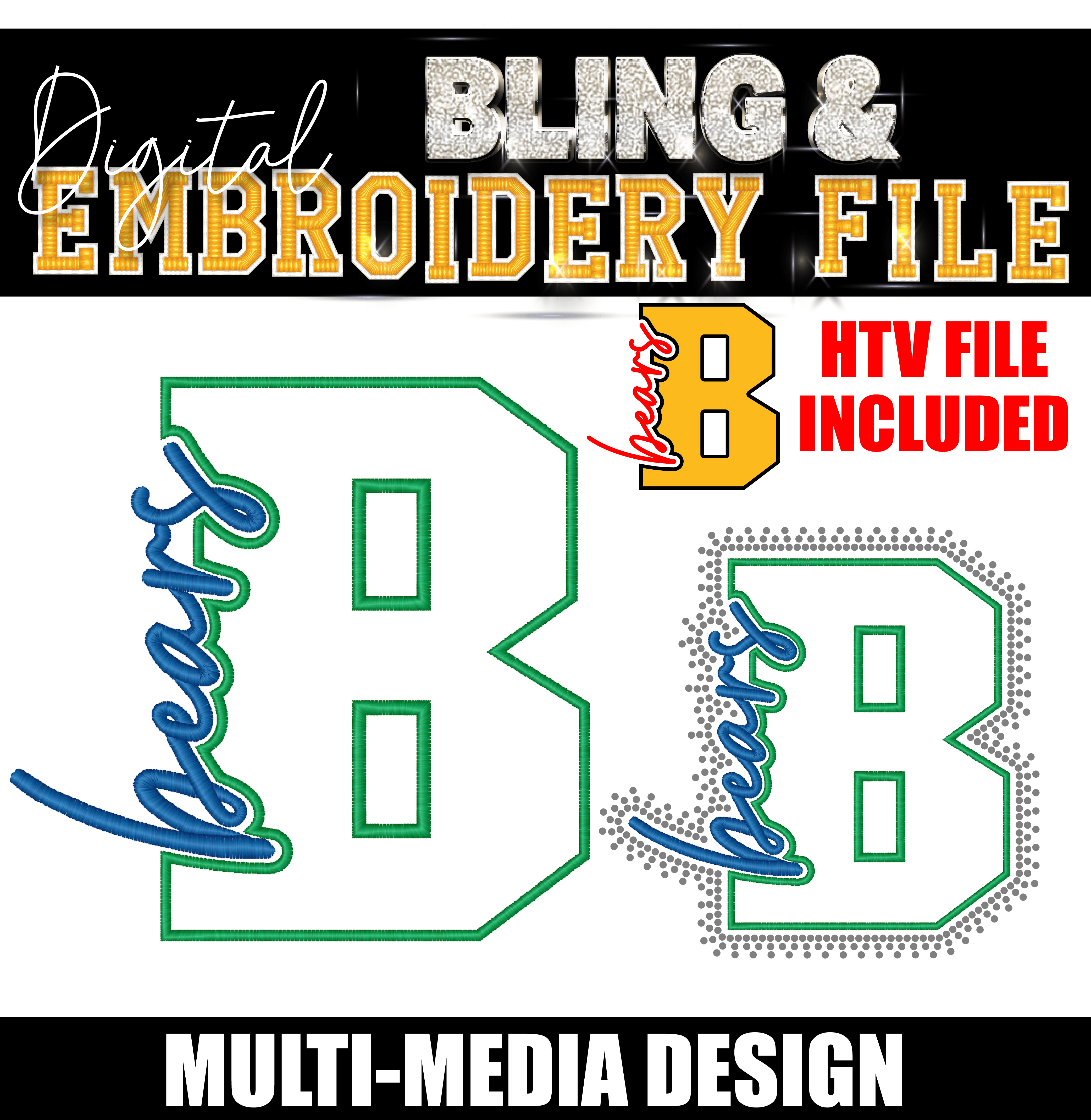 BEARS | Digital Embroidery & Bling (SS10) Template | INCLUDES SVG FOR PRINT/CUT