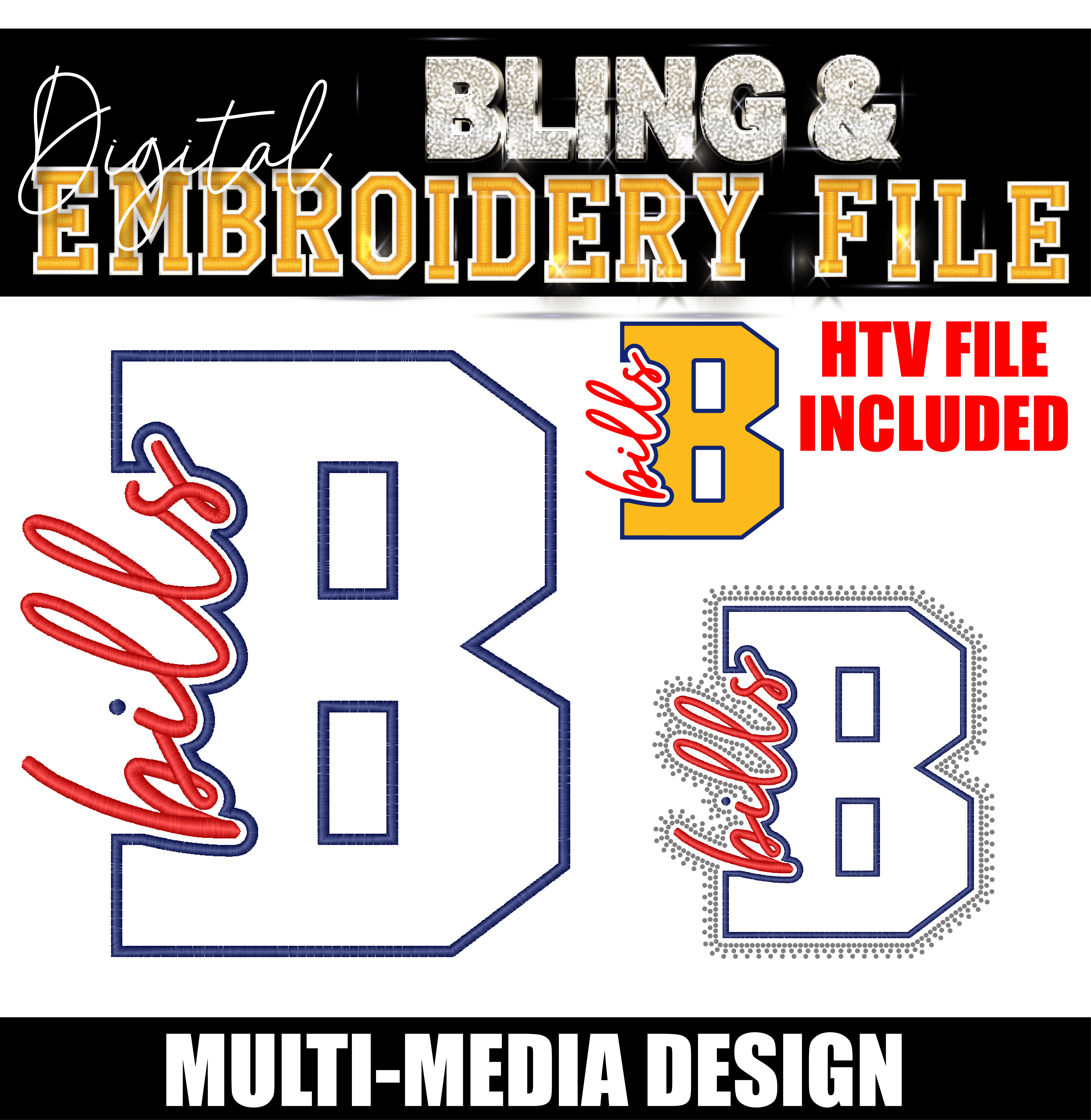 BILLS | Digital Embroidery & Bling (SS10) Template | INCLUDES SVG FOR PRINT/CUT