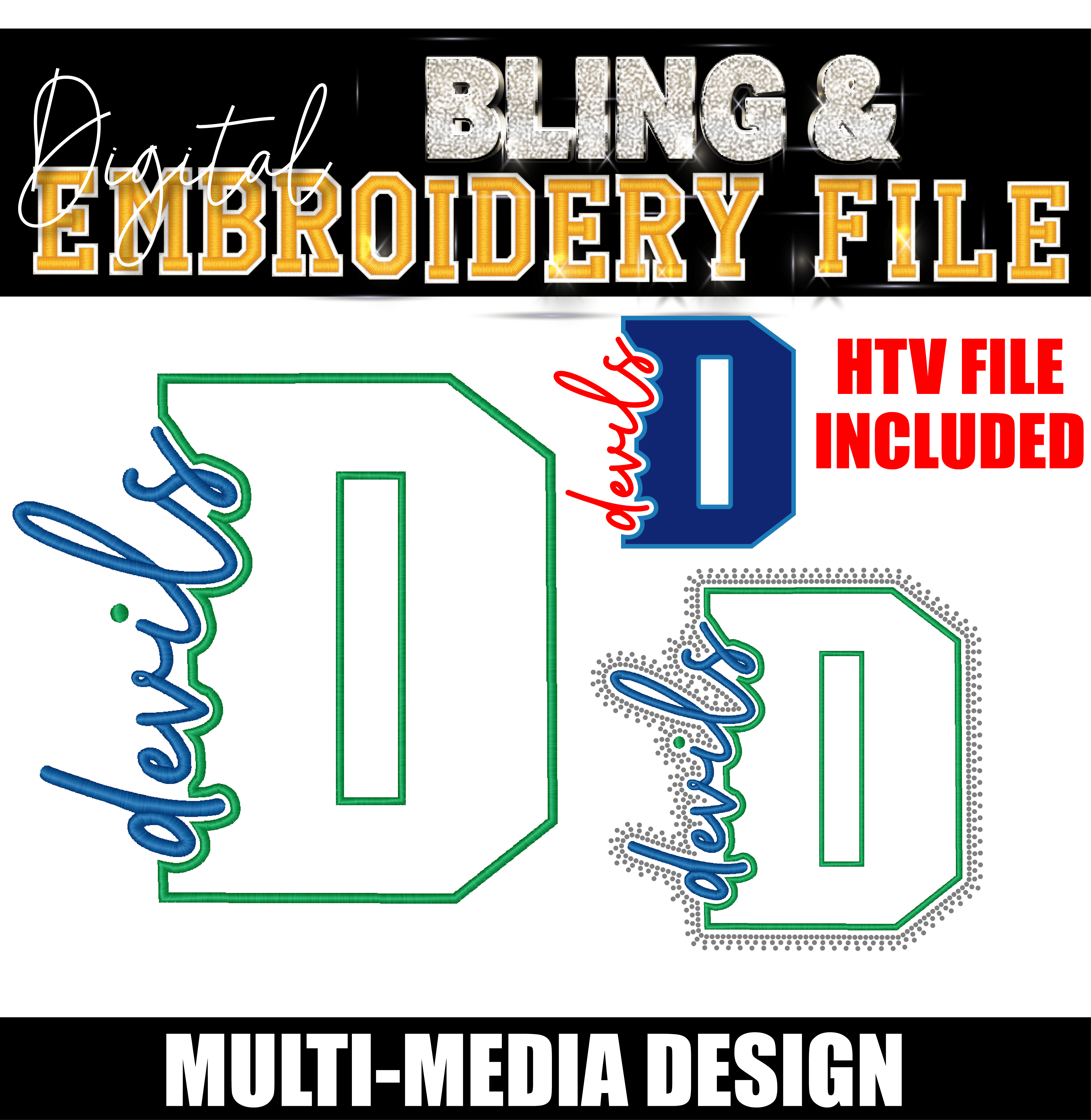 DEVILS | Digital Embroidery & Bling (SS10) Template | INCLUDES SVG FOR PRINT/CUT