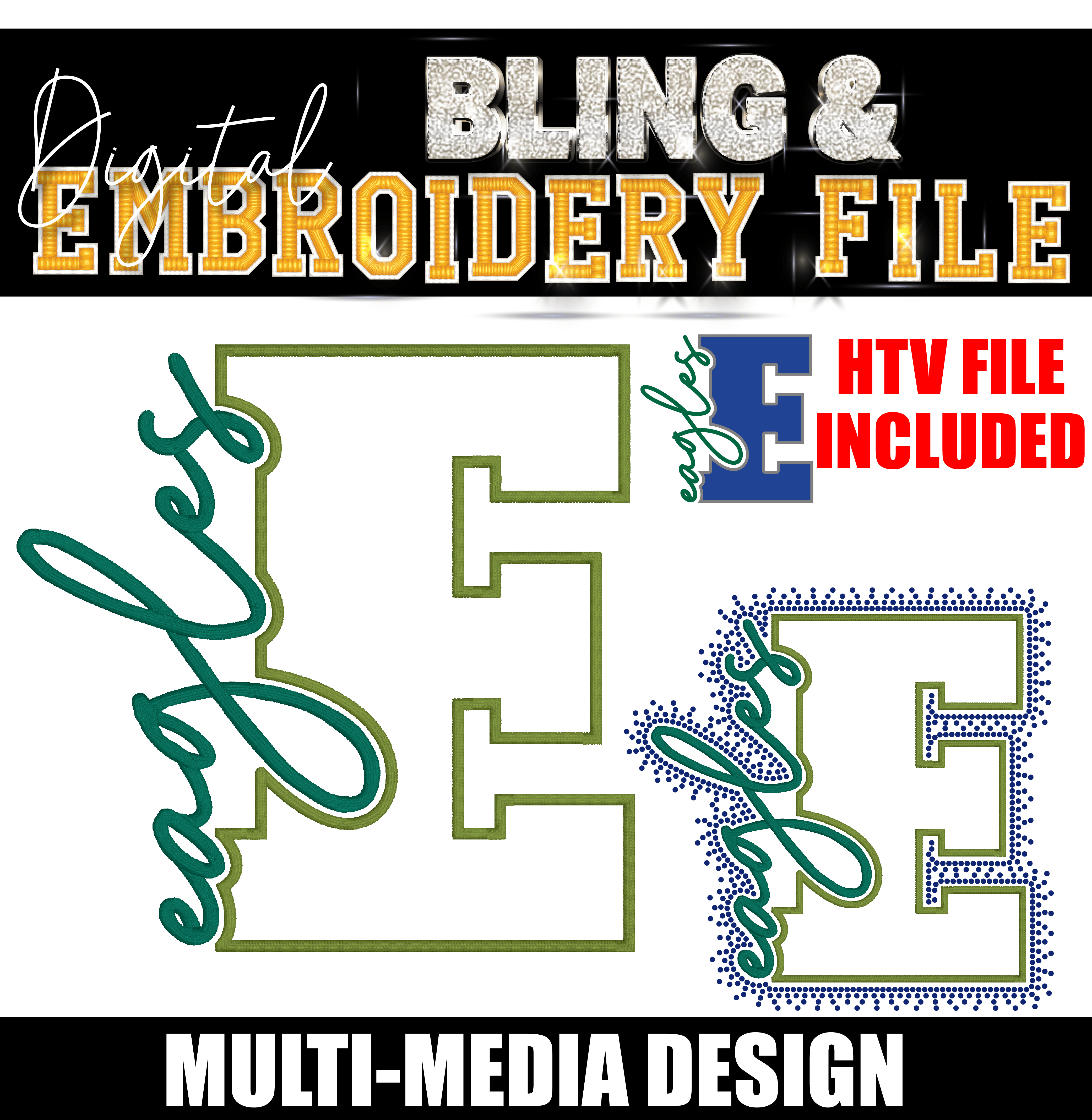 EAGLES | Digital Embroidery & Bling (SS10) Template | INCLUDES SVG FOR PRINT/CUT