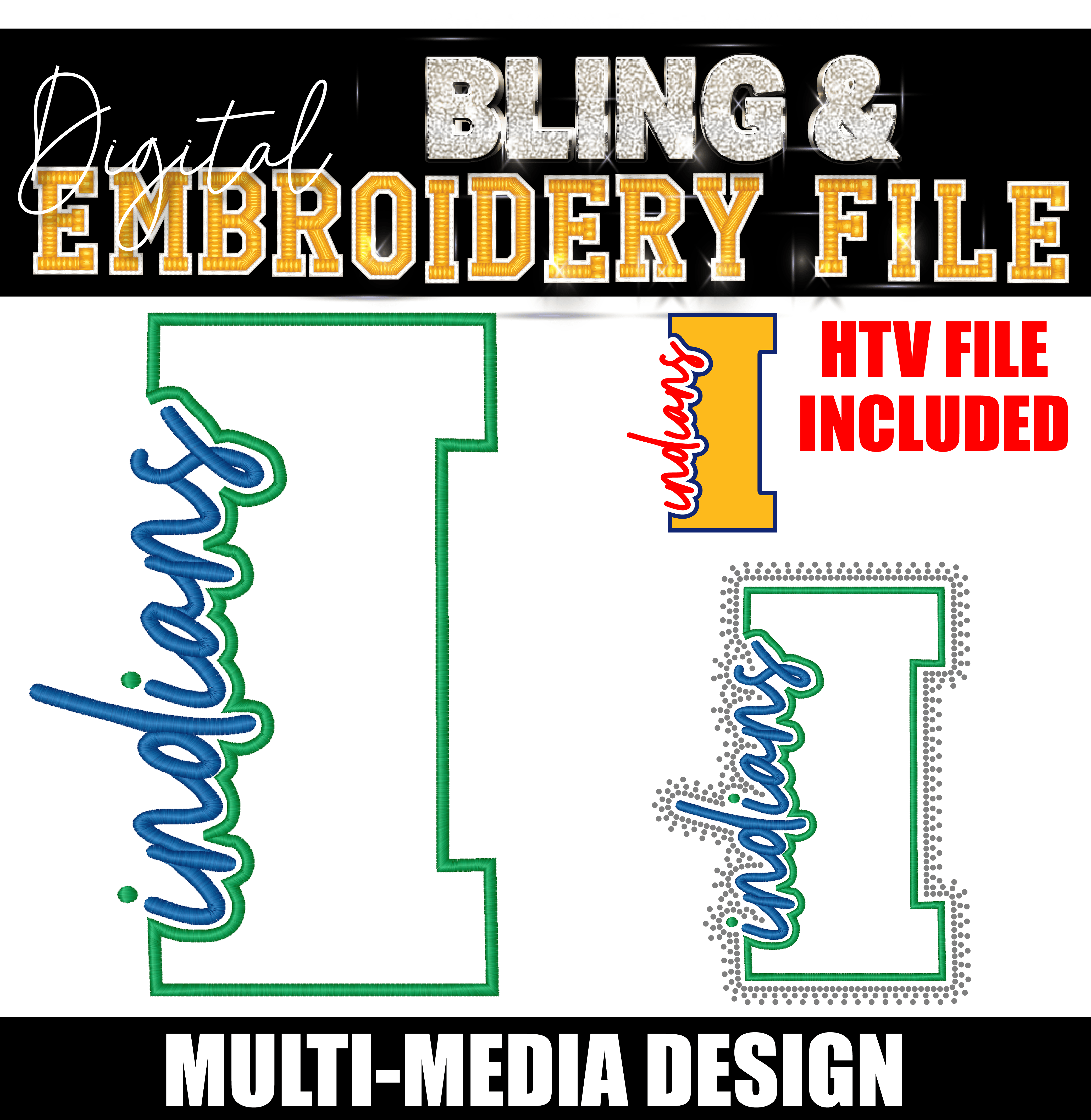 Indians| Digital Embroidery & Bling (SS10) Template | INCLUDES SVG FOR PRINT/CUT