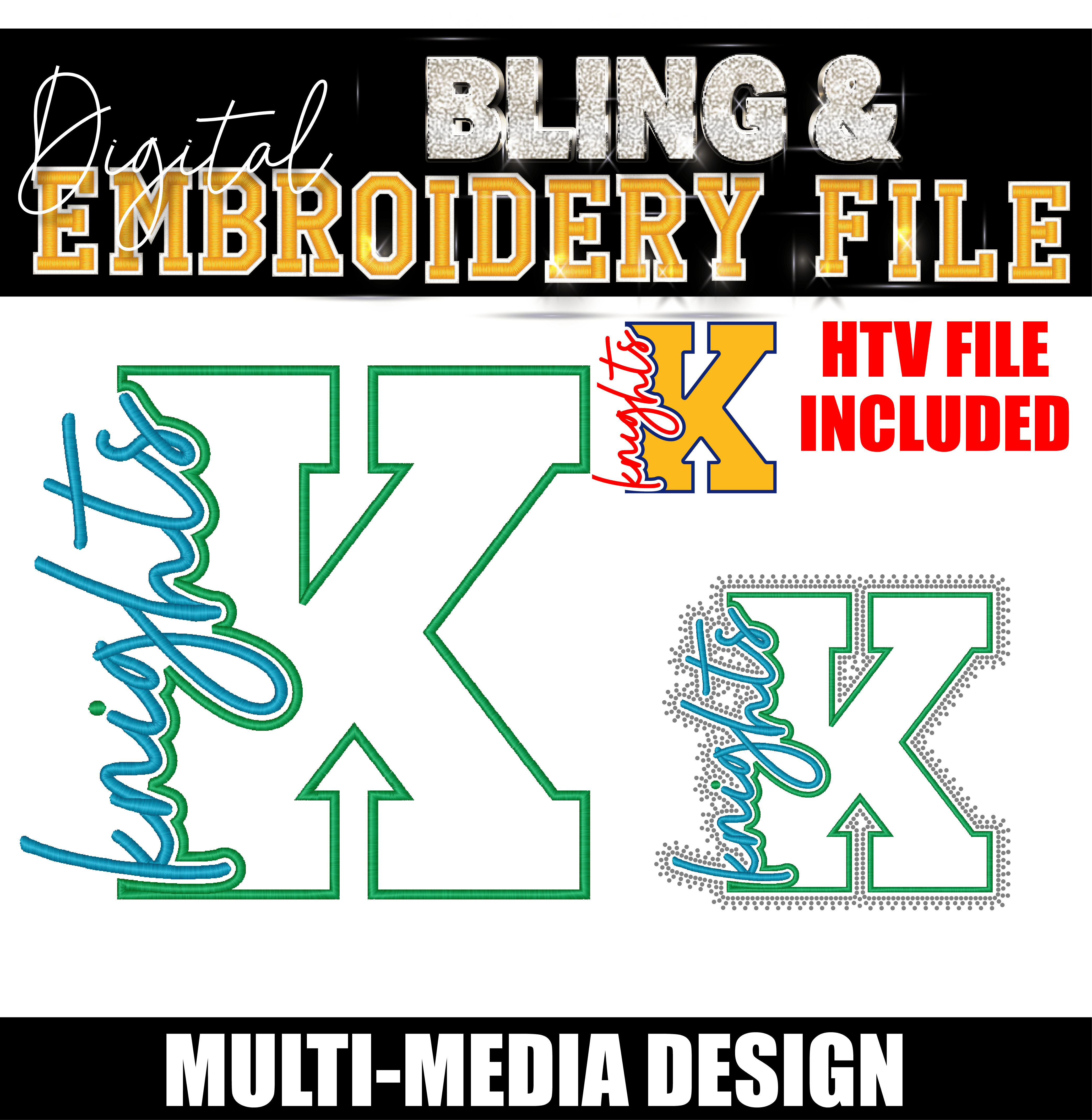 KNIGHTS | Digital Embroidery & Bling (SS10) Template | INCLUDES SVG FOR PRINT/CUT