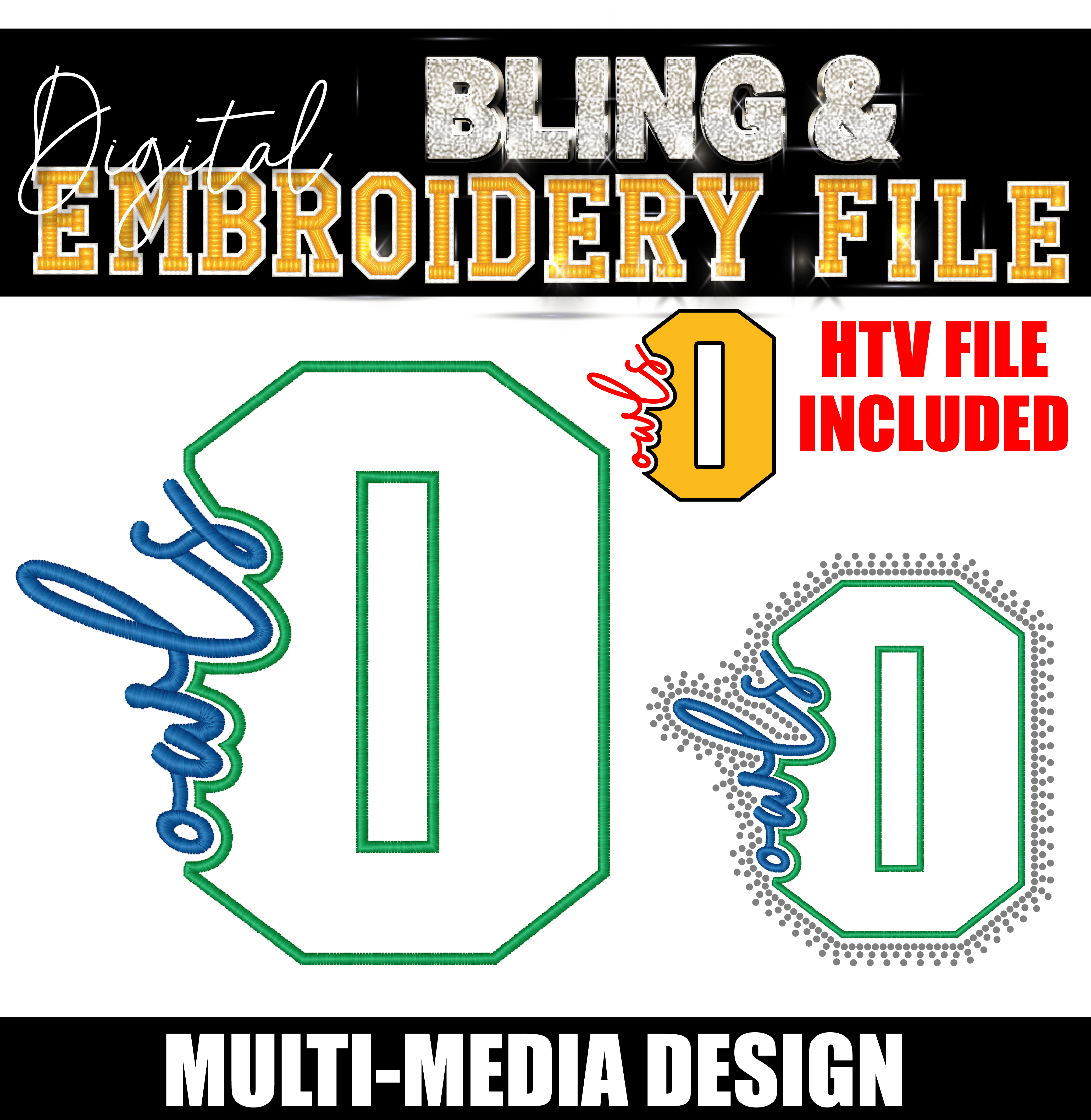 OWLS | Digital Embroidery & Bling (SS10) Template | INCLUDES SVG FOR PRINT/CUT