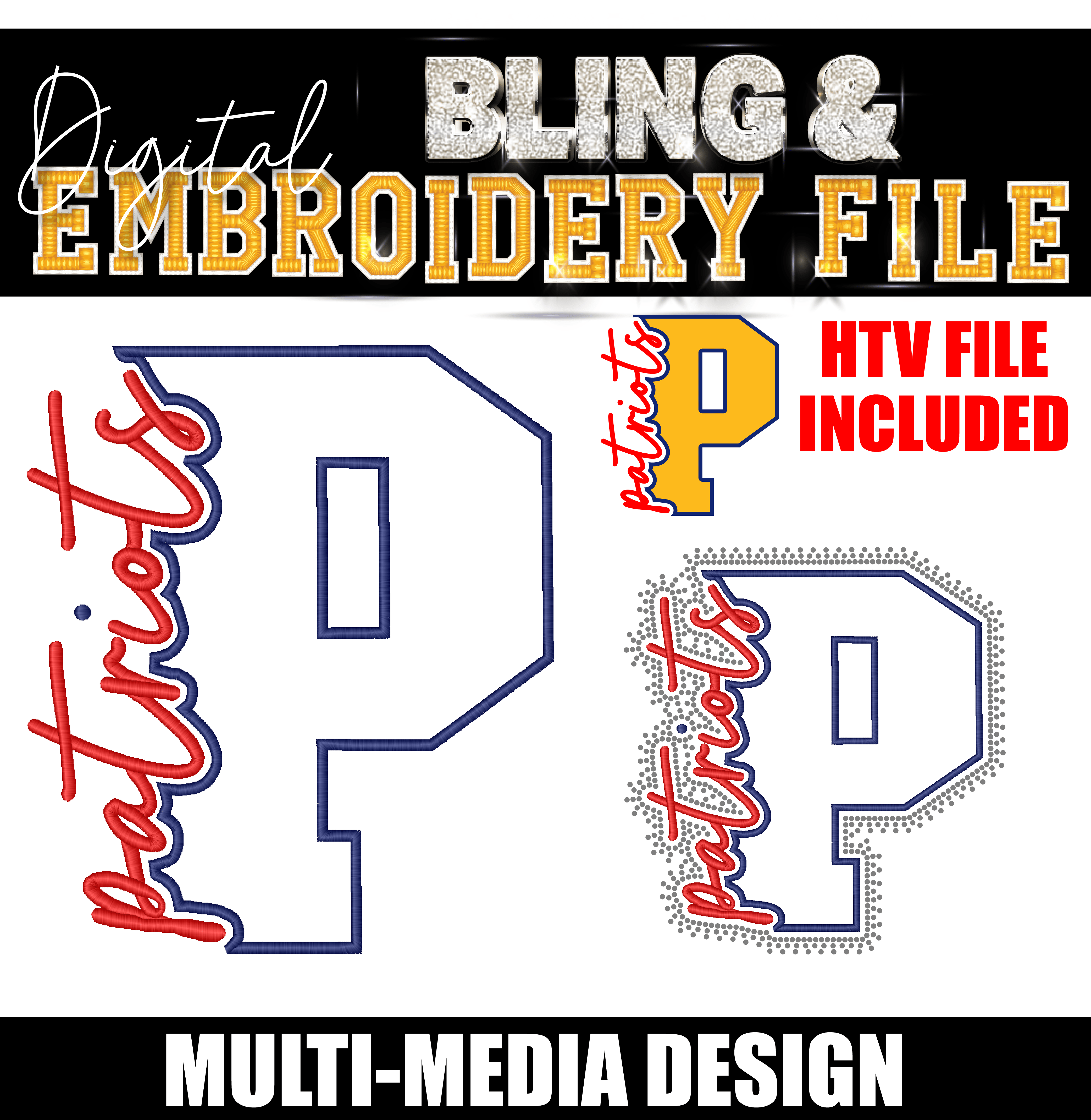PATRIOTS| Digital Embroidery & Bling (SS10) Template | INCLUDES SVG FOR PRINT/CUT