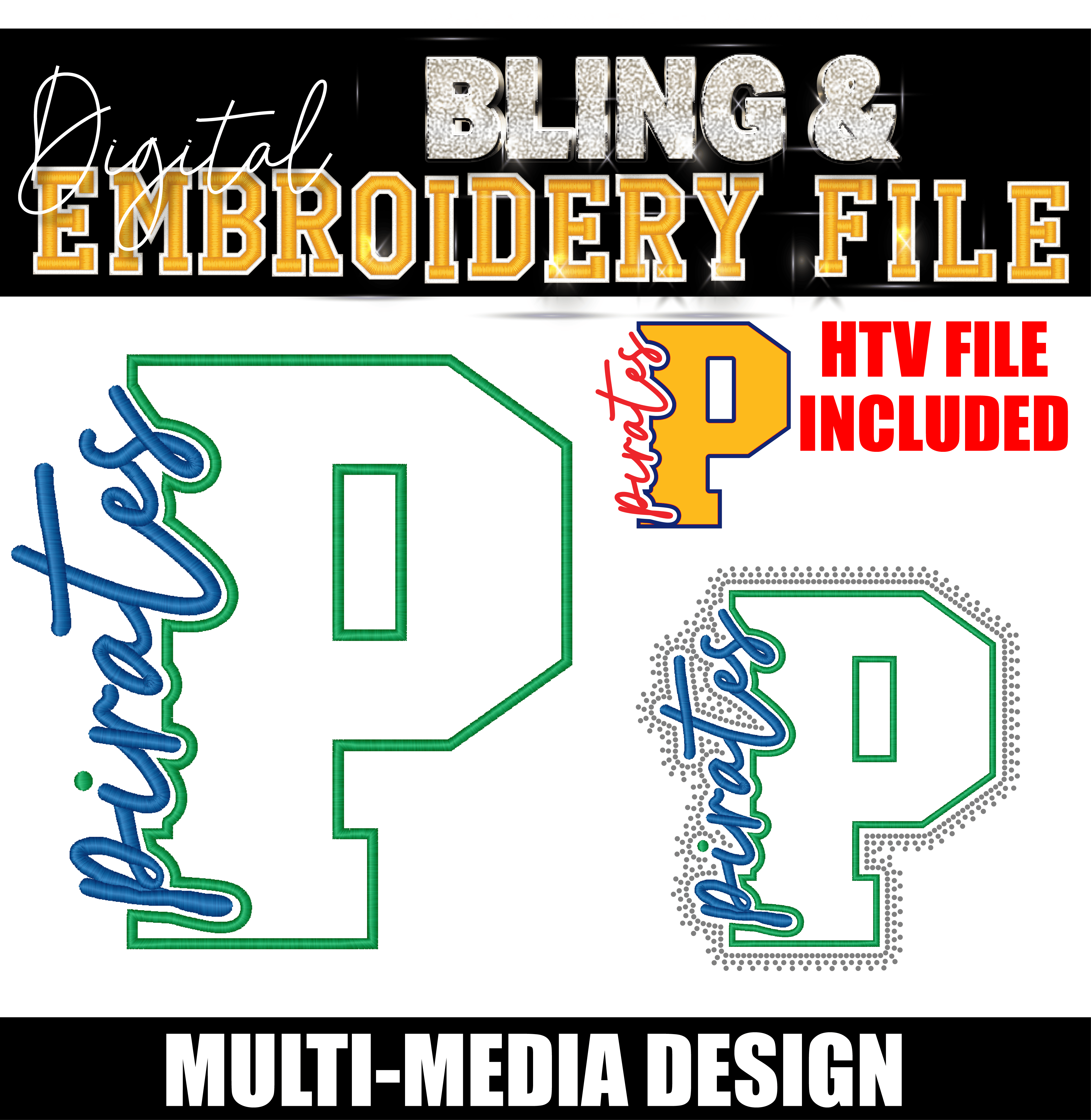 PIRATES | Digital Embroidery & Bling (SS10) Template | INCLUDES SVG FOR PRINT/CUT