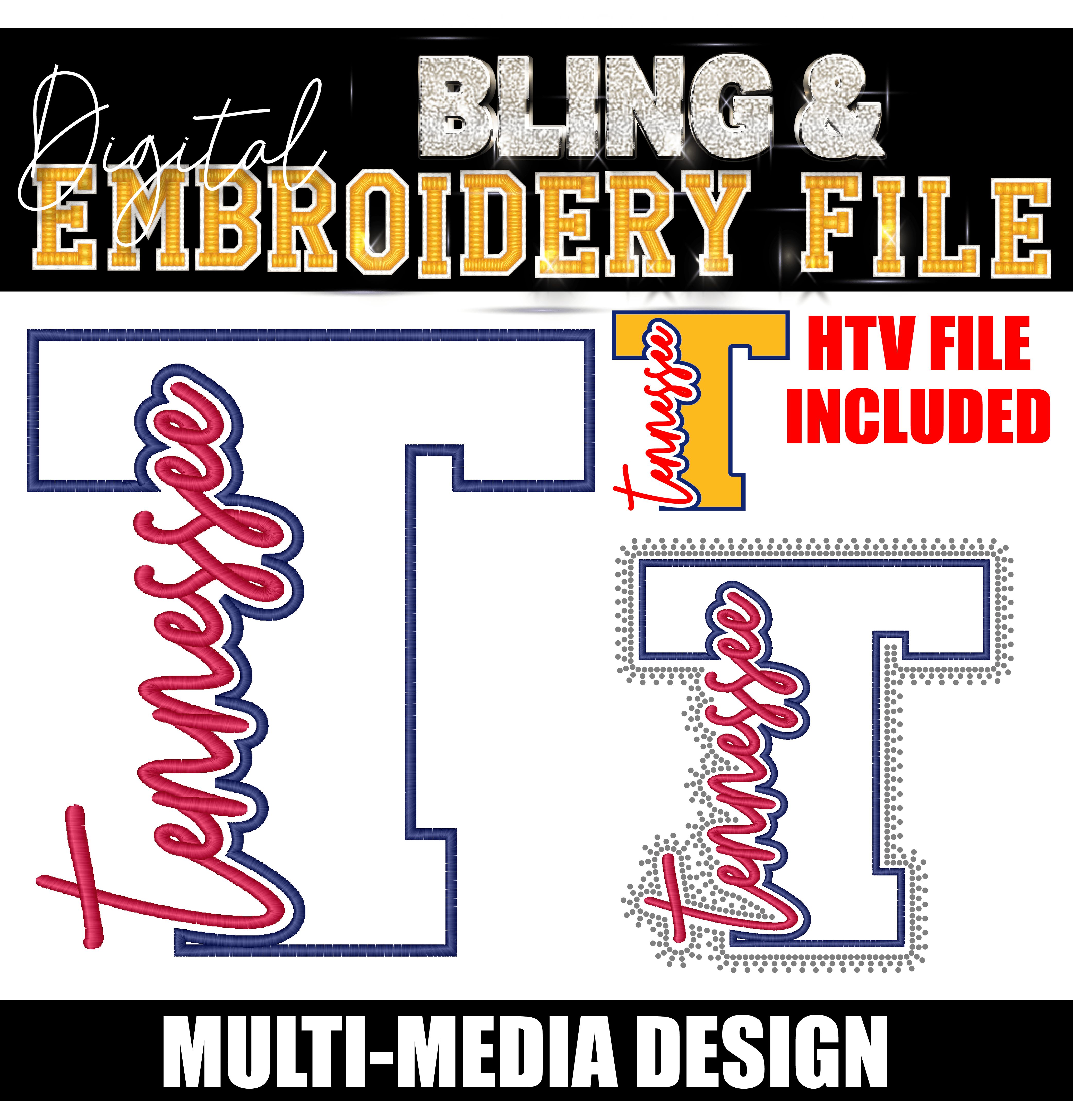 Tennessee | Digital Embroidery & Bling (SS10) Template | INCLUDES SVG FOR PRINT/CUT