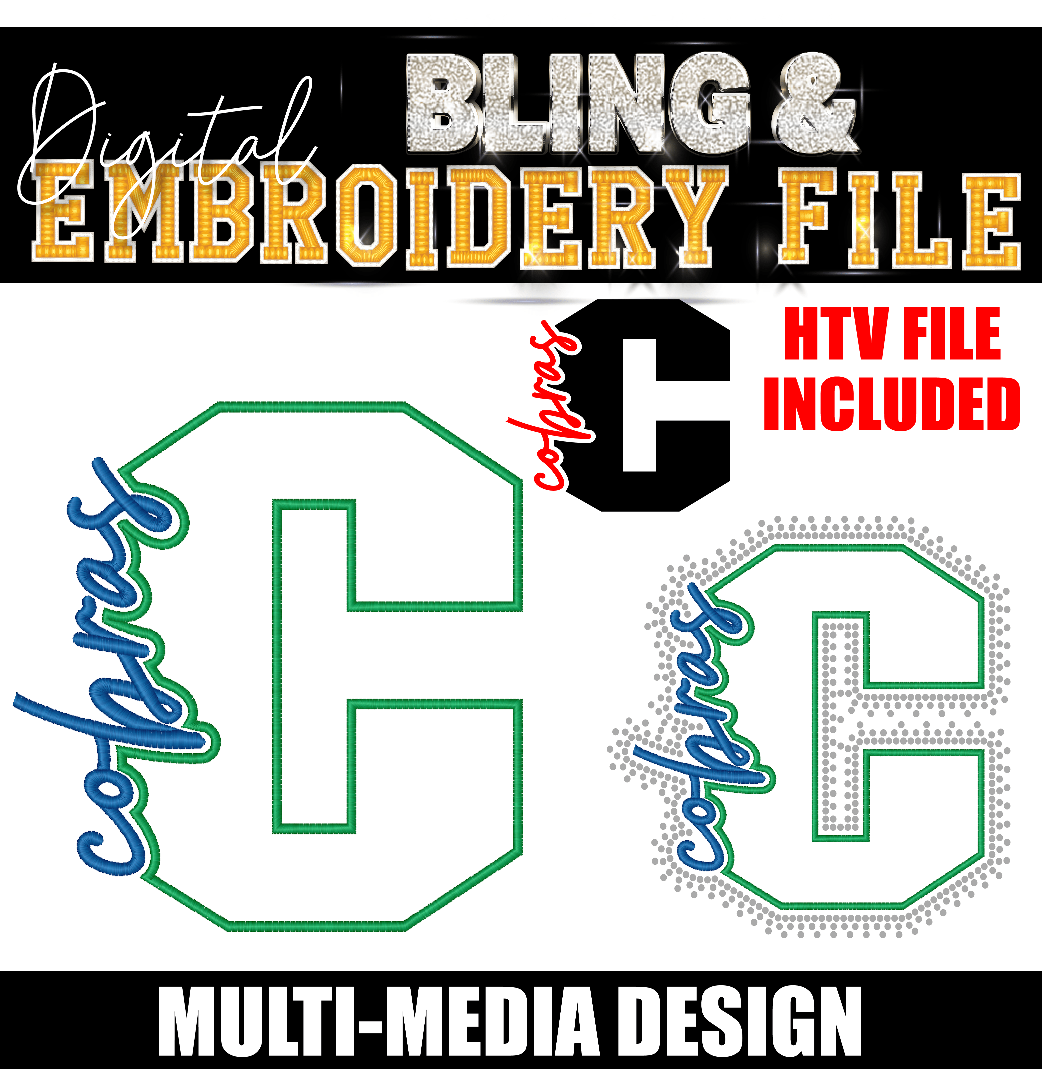 COBRAS | Digital Embroidery & Bling (SS10) Template | INCLUDES SVG FOR PRINT/CUT