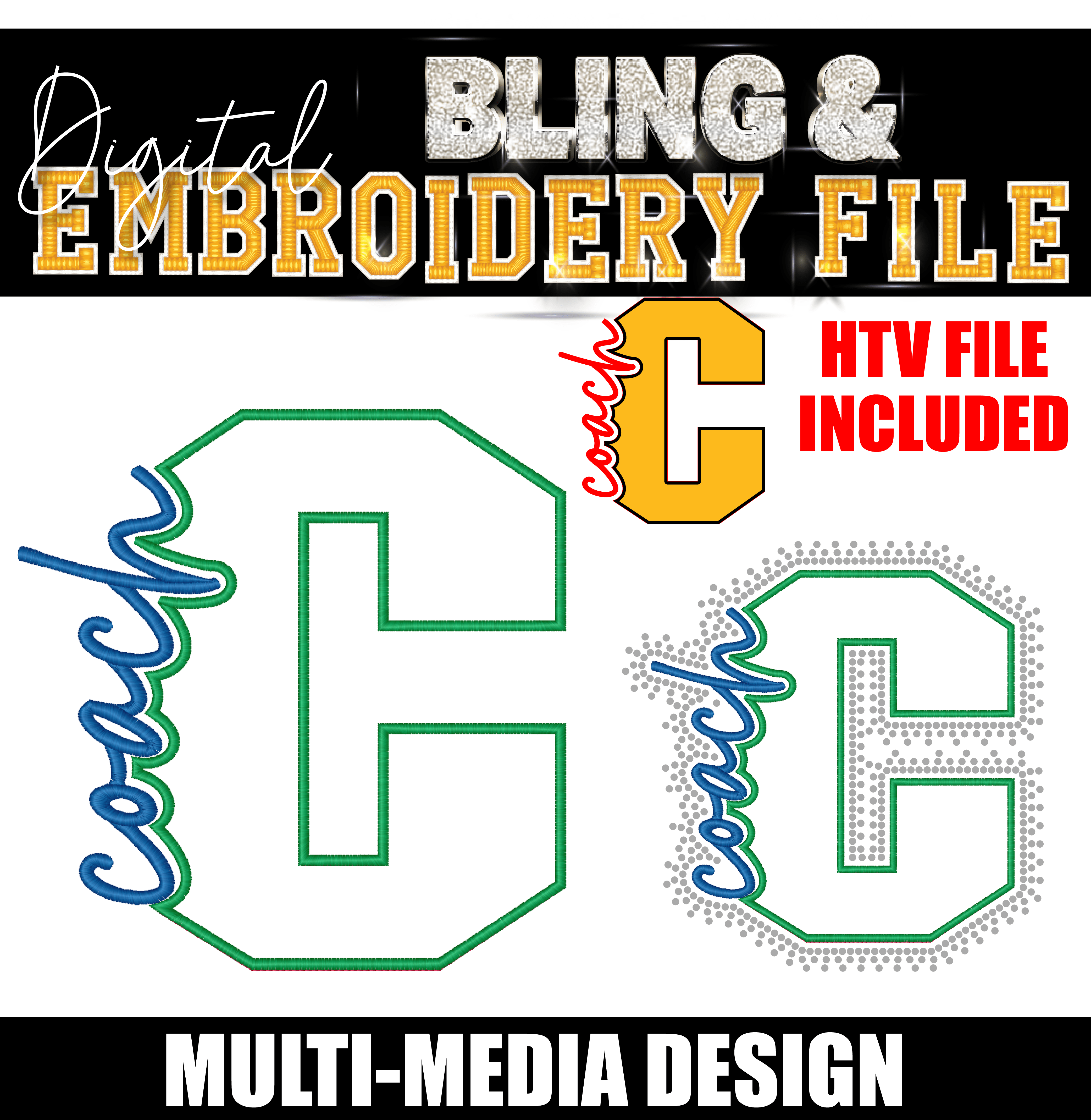 Coach | Digital Embroidery & Bling (SS10) Template | INCLUDES SVG FOR PRINT/CUT