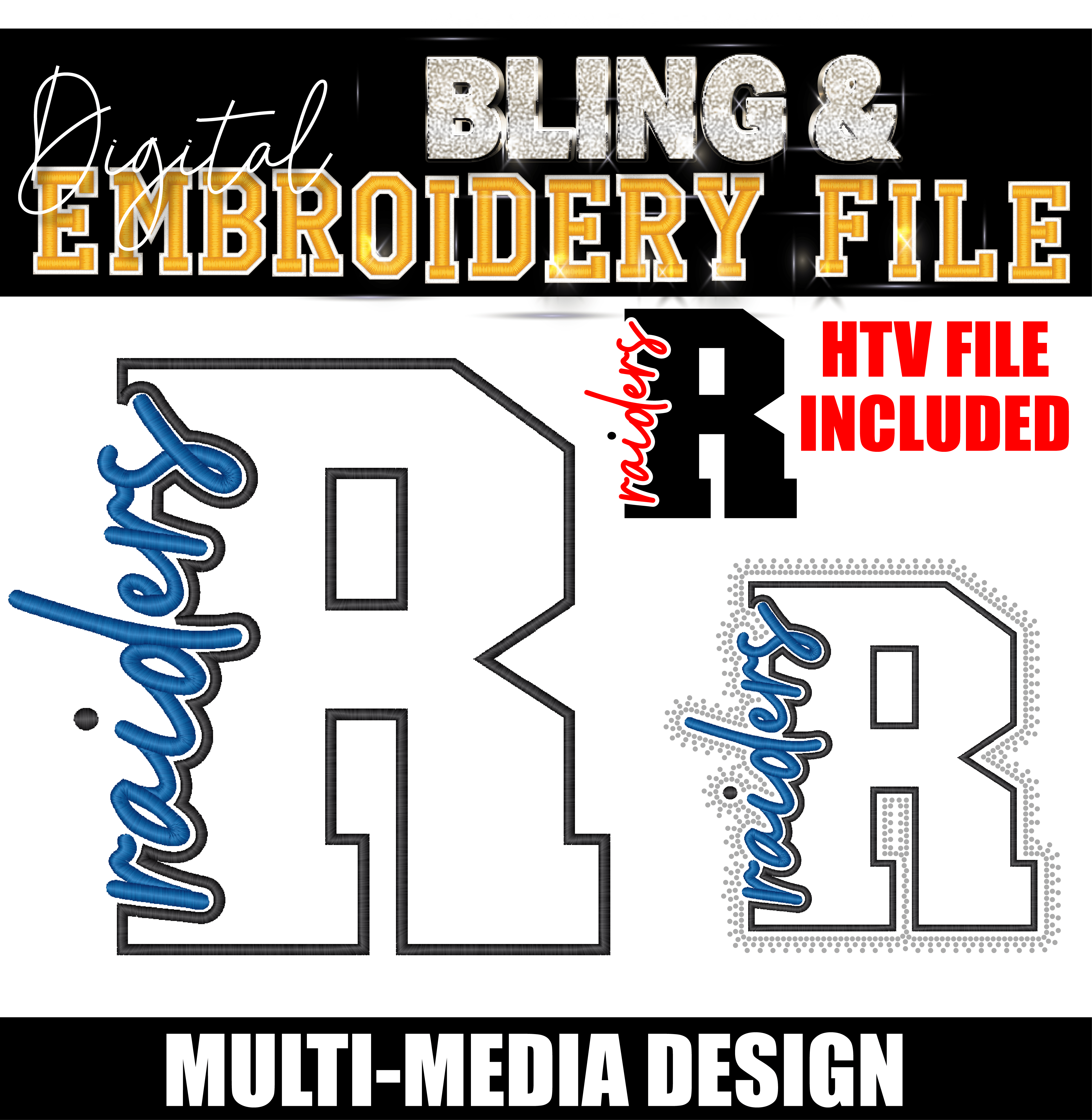 RAIDERS | Digital Embroidery & Bling (SS10) Template | INCLUDES SVG FOR PRINT/CUT