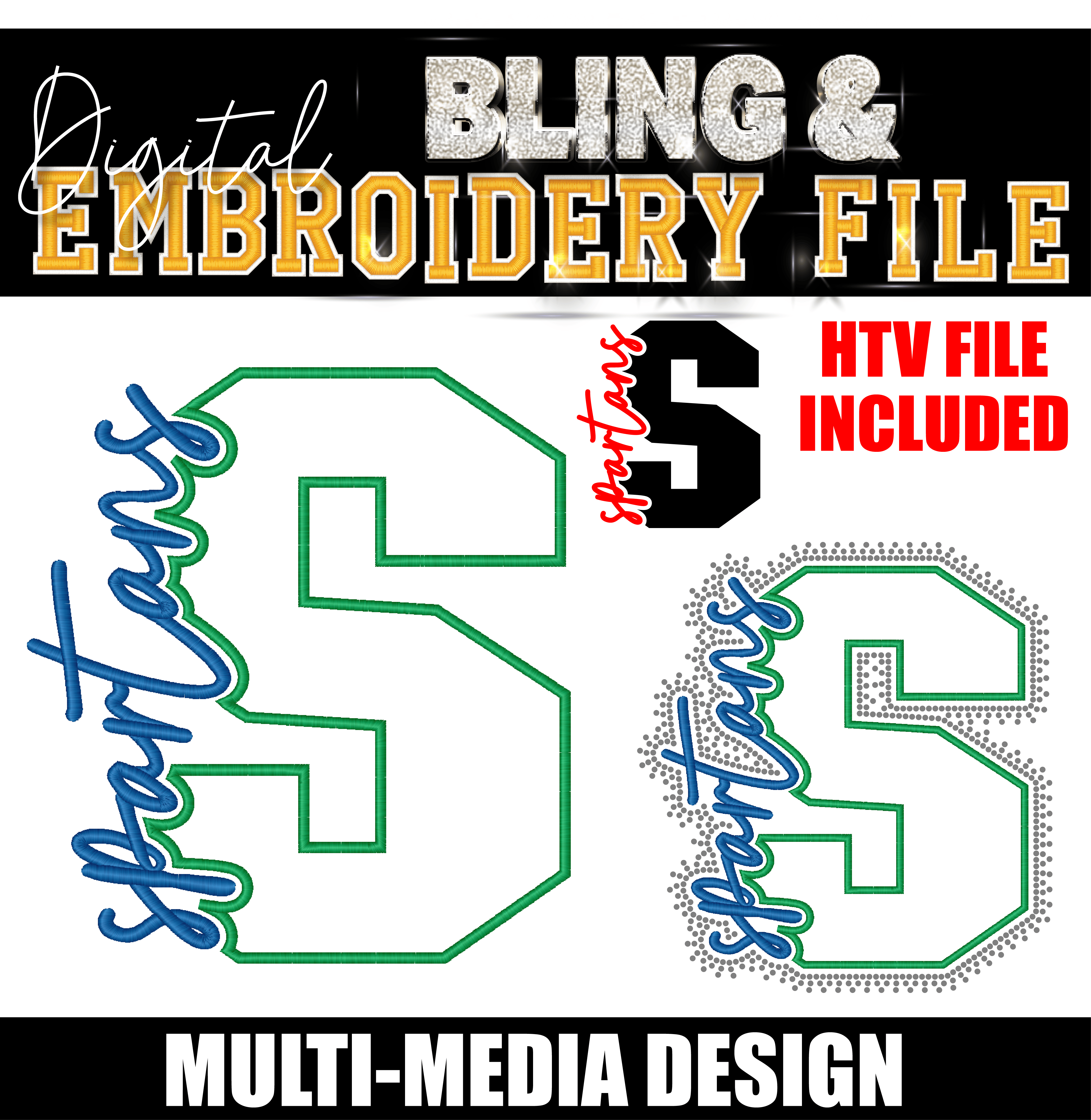 Spartans | Digital Embroidery & Bling (SS10) Template | INCLUDES SVG FOR PRINT/CUT