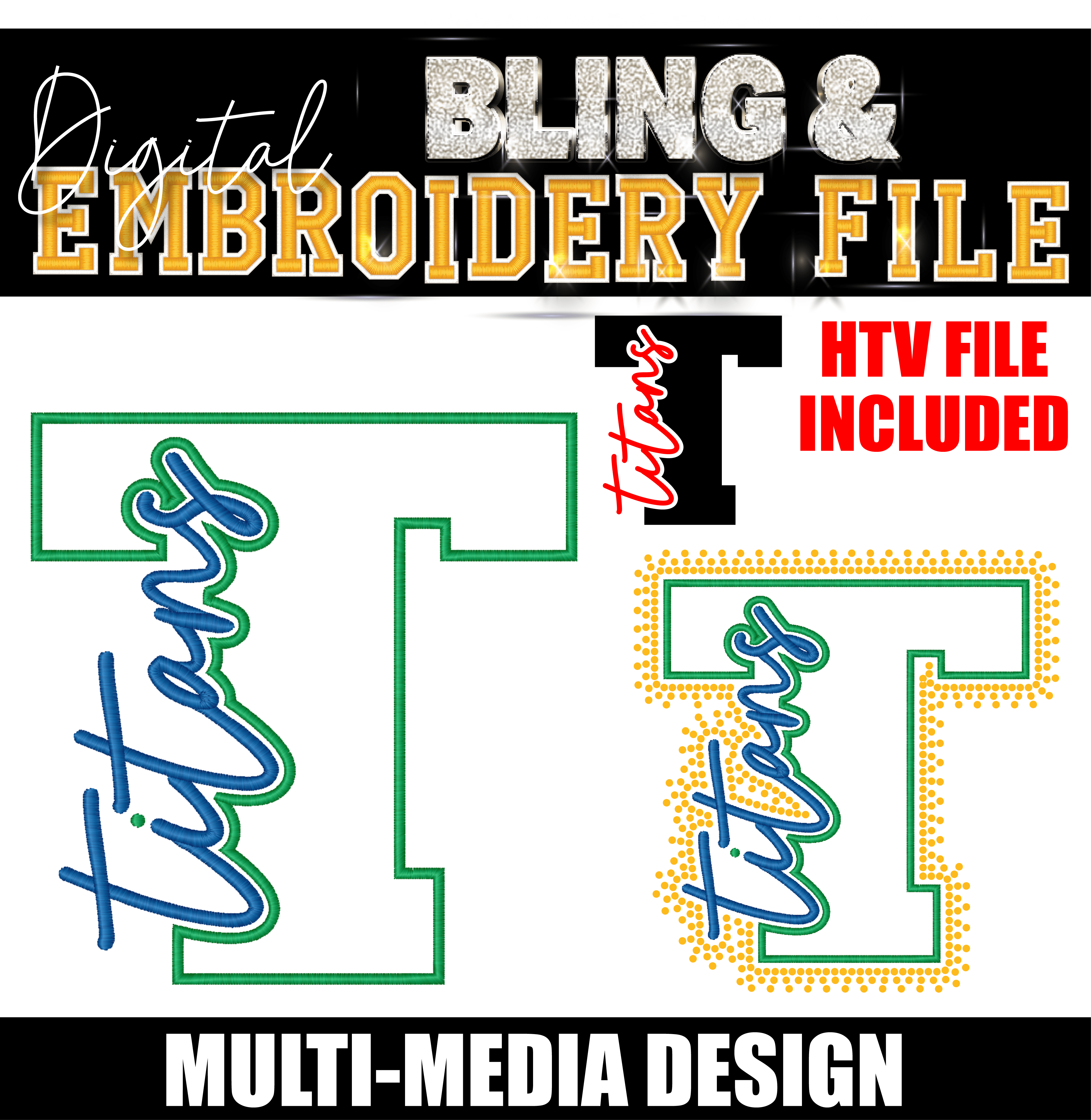 TITANS | Digital Embroidery & Bling (SS10) Template | INCLUDES SVG FOR PRINT/CUT
