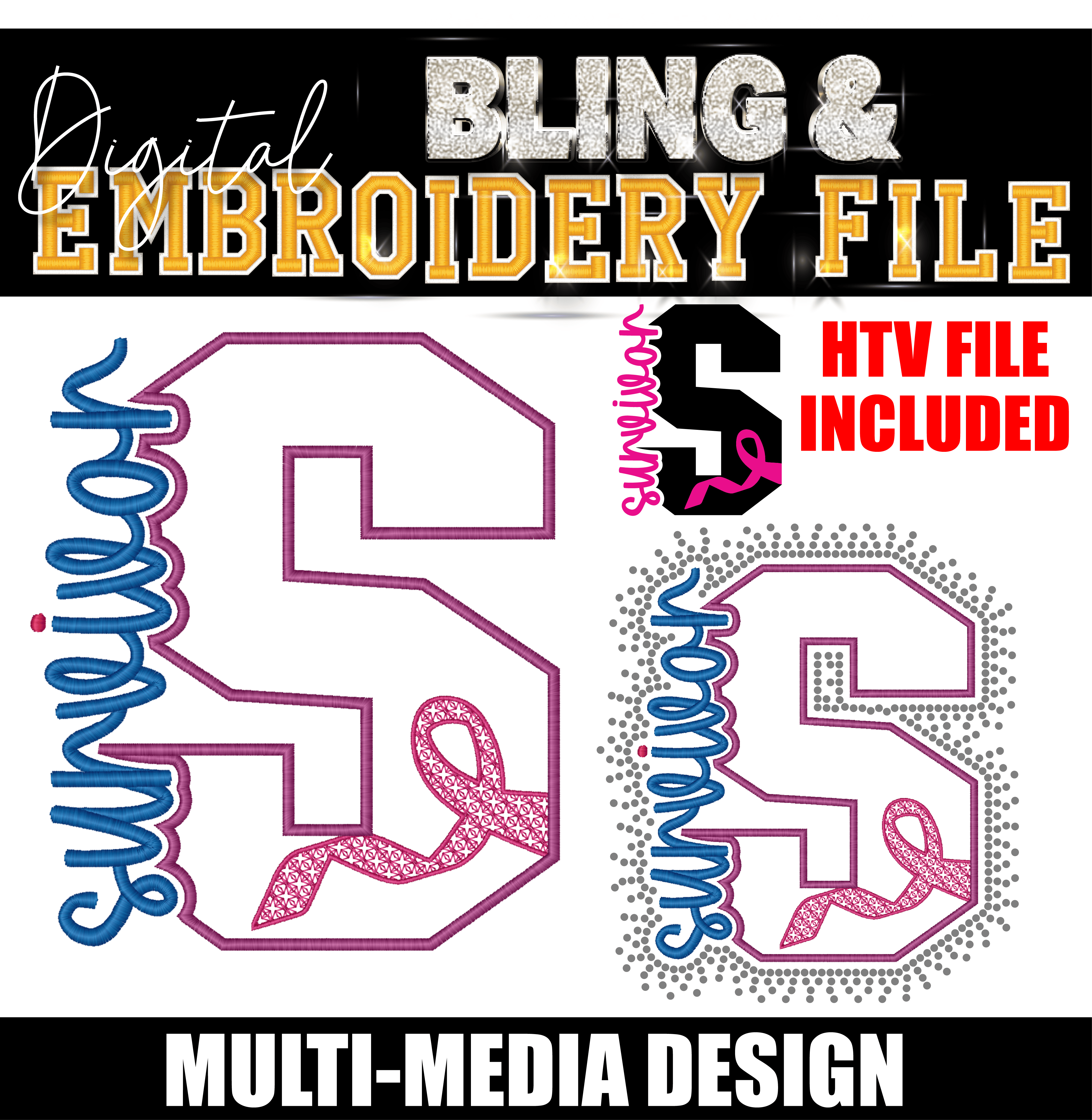 SURVIVOR S | Digital Embroidery & Bling (SS10) Template | INCLUDES SVG FOR PRINT/CUT