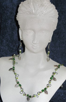Leaf Bead Necklace and Earrings