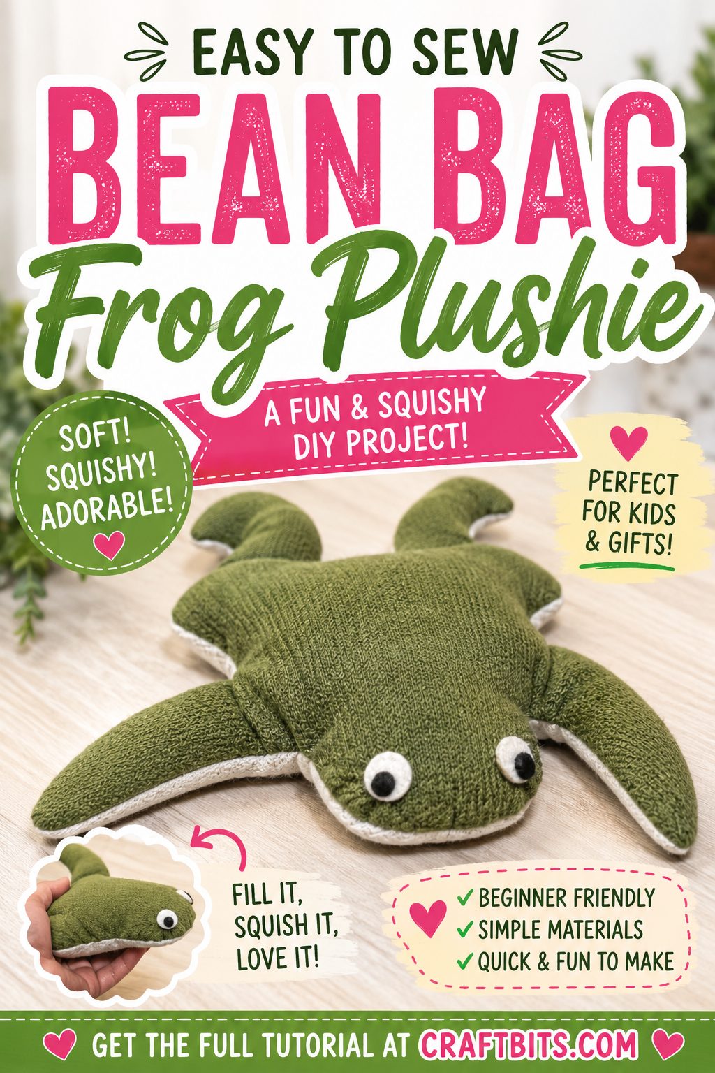Bean Bag Frog Plushie Sewing Pattern – Easy Beginner Soft Toy