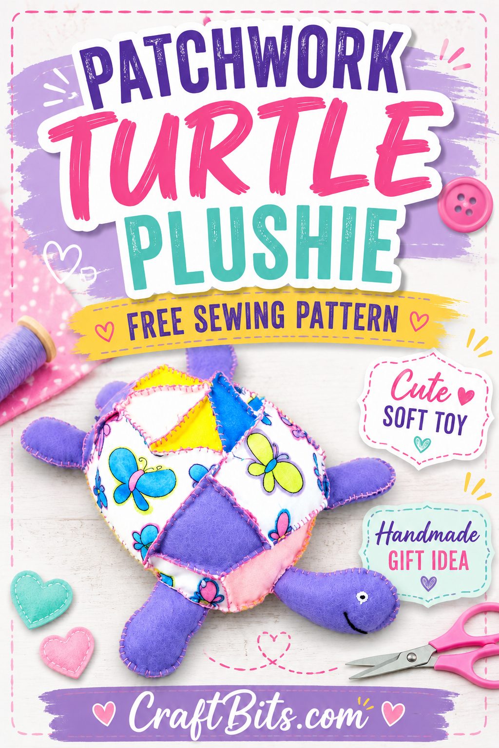 Patchwork Turtle Plushie Free Sewing Pattern – Soft Toy Turtle