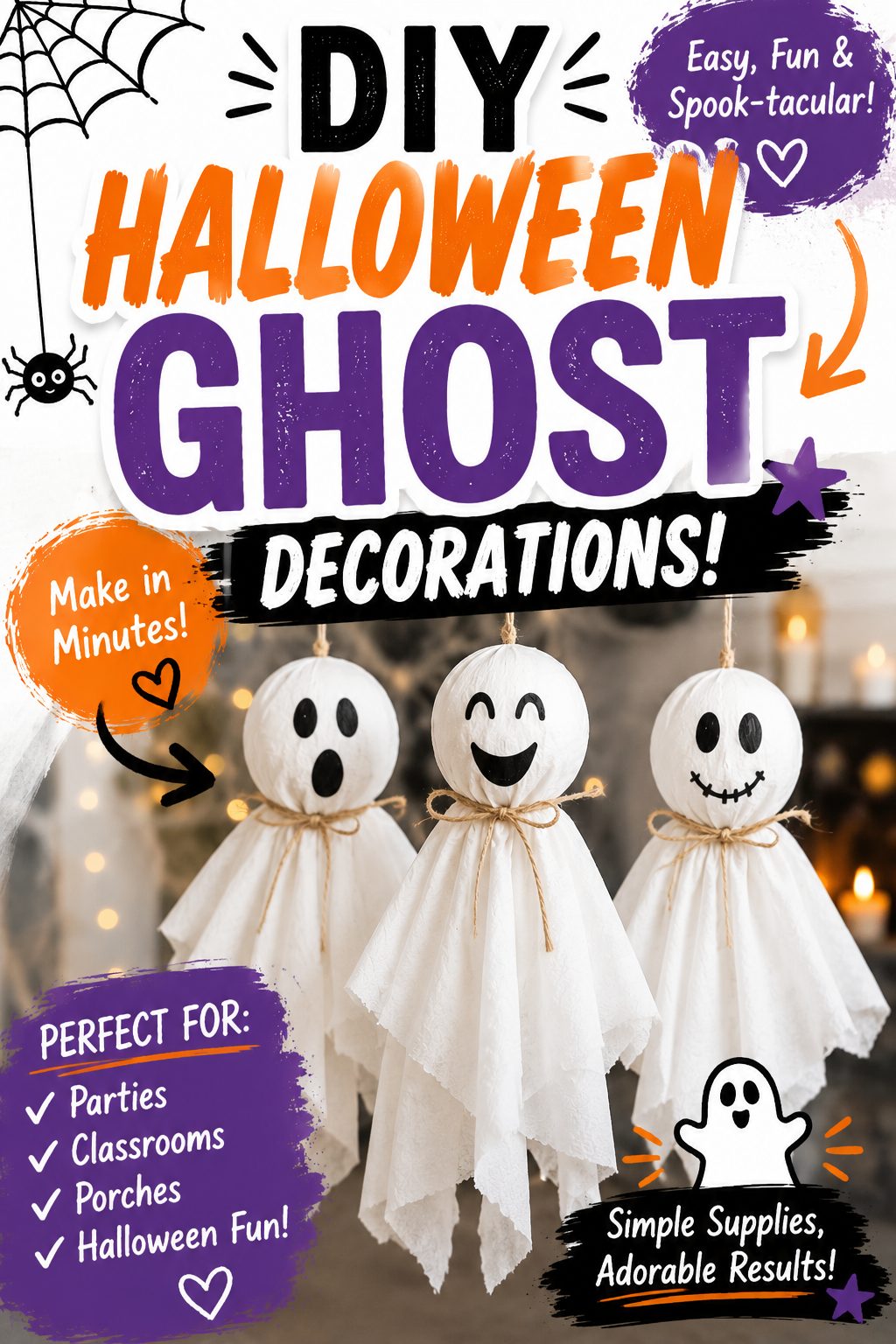 DIY Hanging Halloween Ghost Decorations – Easy Floating Ghost Craft