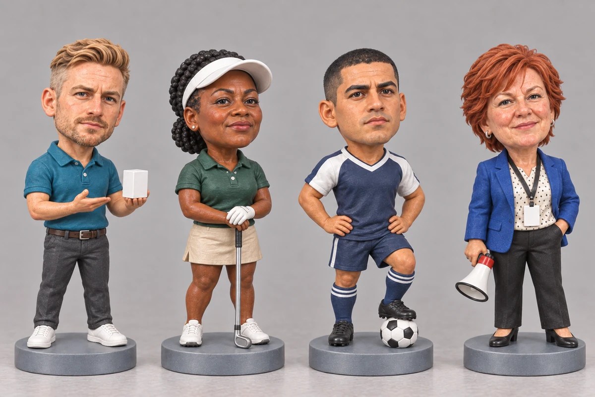 Custom branded event figurines for trade shows, golf tournaments, sports teams, and marketing events