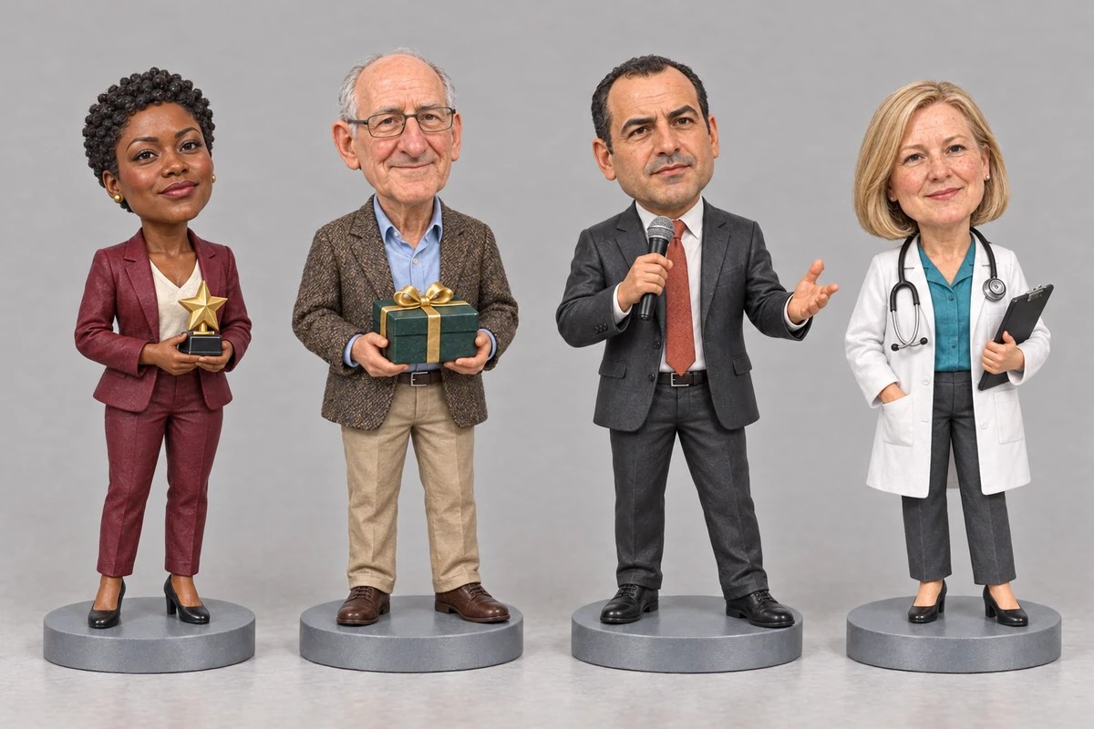 Distinct custom corporate figurines for employee recognition, retirement, keynote speakers, and healthcare professionals