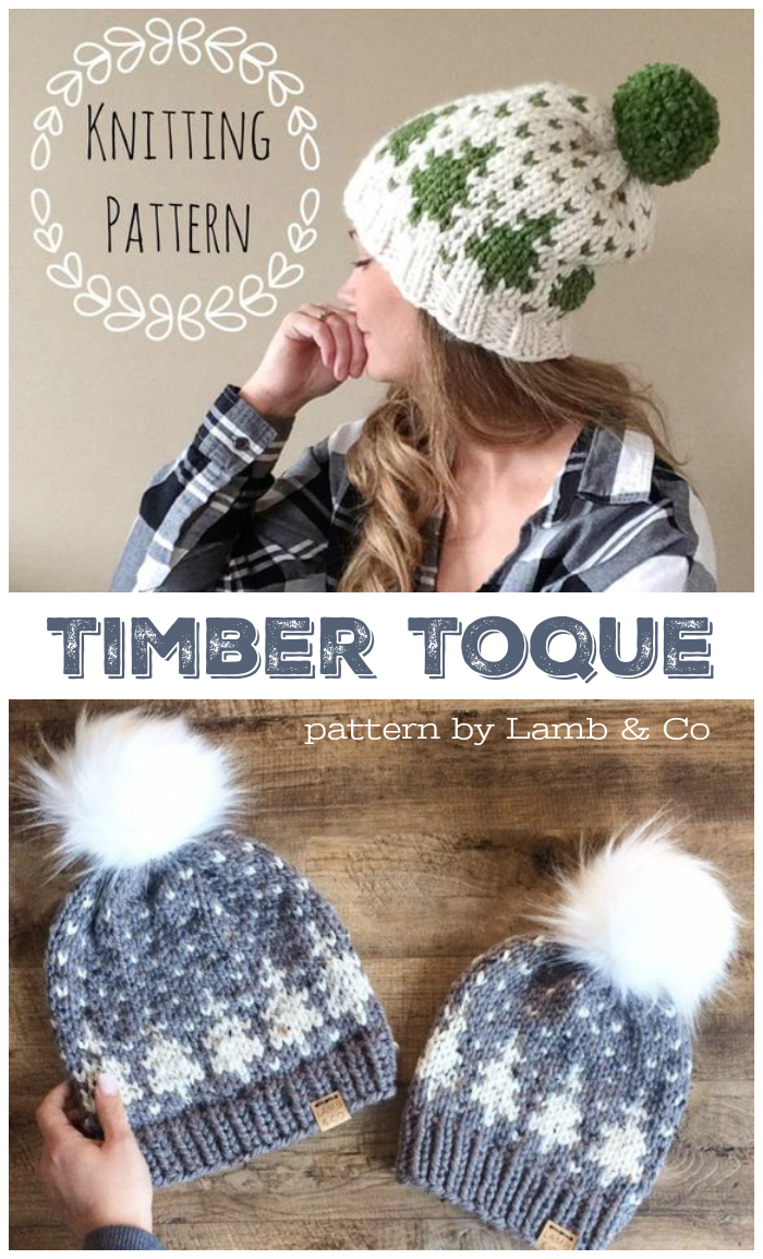 I love the fair isle pattern on this chunky hat knitting pattern with this Christmas tree colour work! So lovely! Perfect slouchy beanie toque, nice and warm for winter. #knittingpattern #knitting #pattern #beanie #knitbeanie #toque #pdf #winterhat #crafts #yarn #diy #craftevangelist