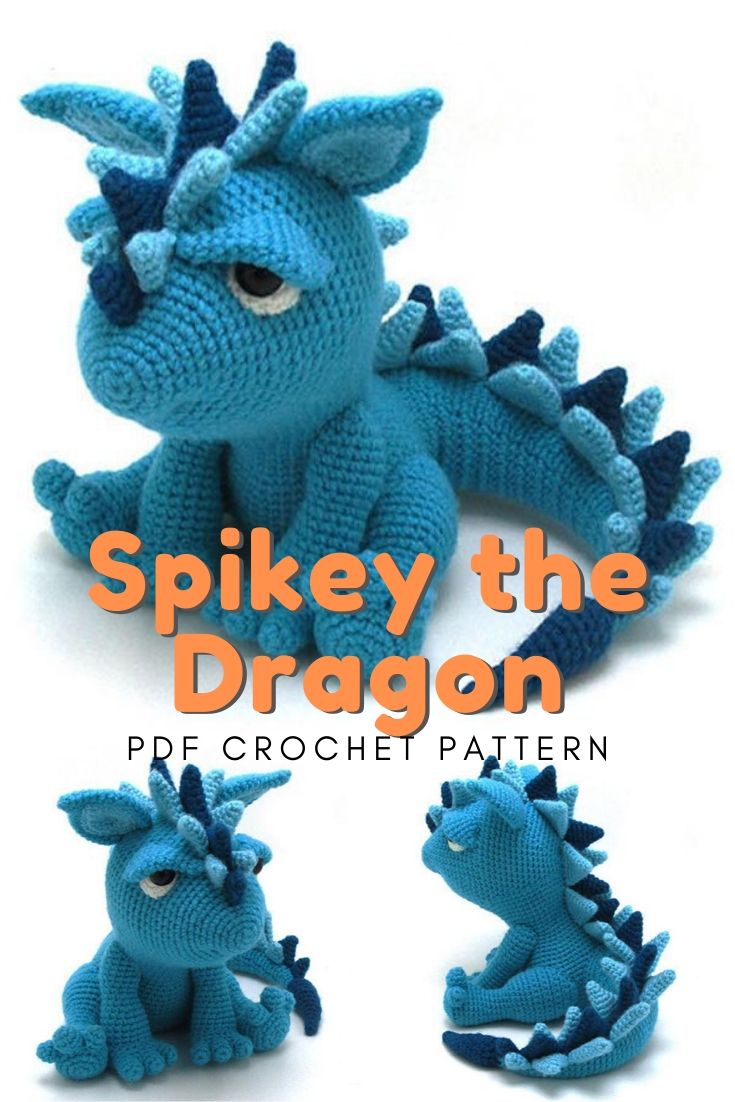 Spikey the dragon is an adorably miserable stuffed toy amigurumi pattern. I can't wait to crochet this sweet surly toy for one of my nephews. Great teen crocheted gift idea! #crochetpattern #amigurumipattern #crochetdragon #dragoncrochetpattern #crochet #amigurumi #stuffedtoy #handmadegifts #craftevangelist