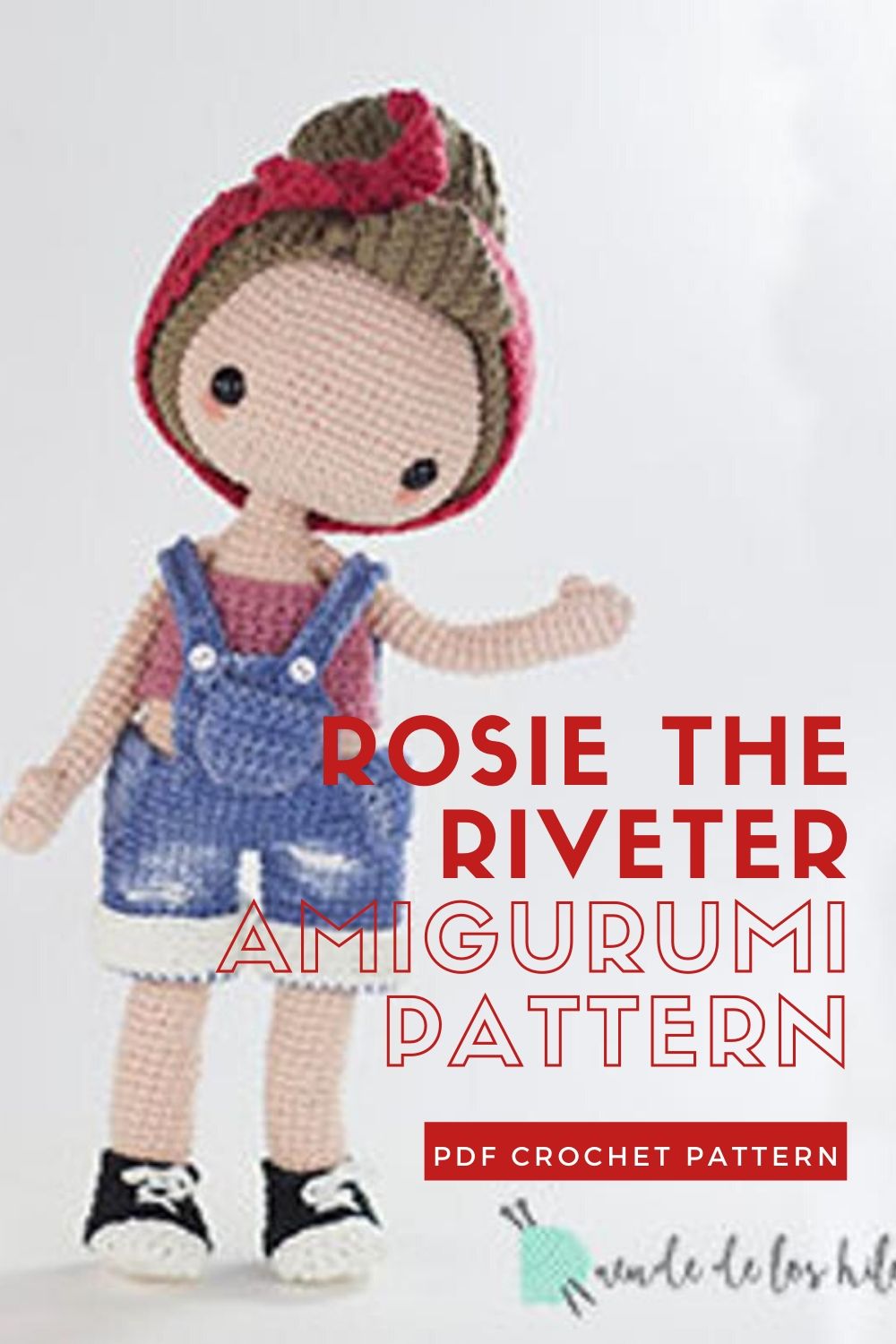 Rosie the Riveter clothes for basic doll pattern. Fun crochet doll outfit. So adorable and perfect for International Women's Day! #crochetpattern #amigurumipattern #amigurumidoll #crochetdollpattern #craftevangelist