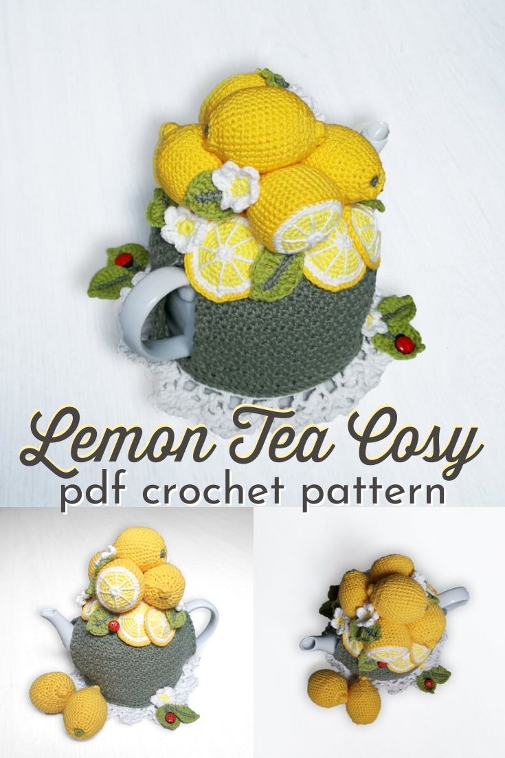 Perfect tea cosy for your lemon-themed kitchen! I love this adorable pile of lemons to top this lovely tea cozy! #lemonteacosy #teacosypattern #crochetpattern #crochetteacosy #crochetteacozy #teacozy #craftevangelist