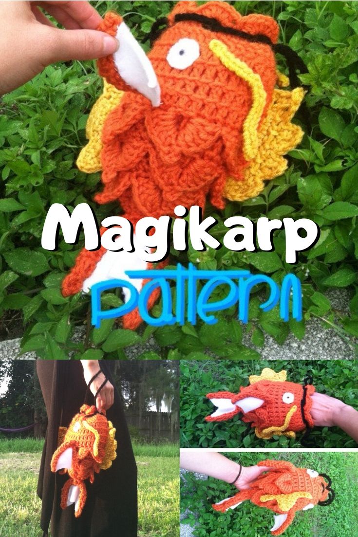 Fun and funny crochet pattern for a karp fish pouch. Keep all your necessities close at hand in this cute little magikarp clutch crochet pouch pattern. So fun! #crochetpattern #crochetpouch #magikarp #crochet #craftevangelist