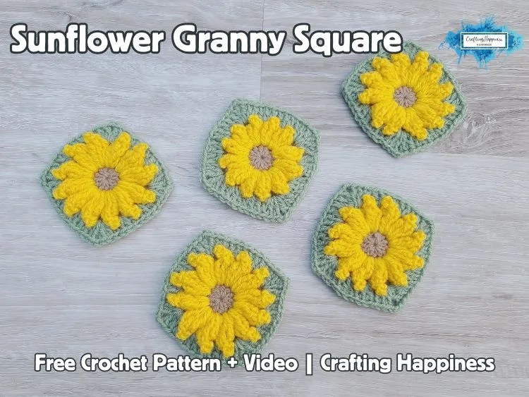 BLOG PREVIEW POSTER - Sunflower Granny Square - Crafting Happiness