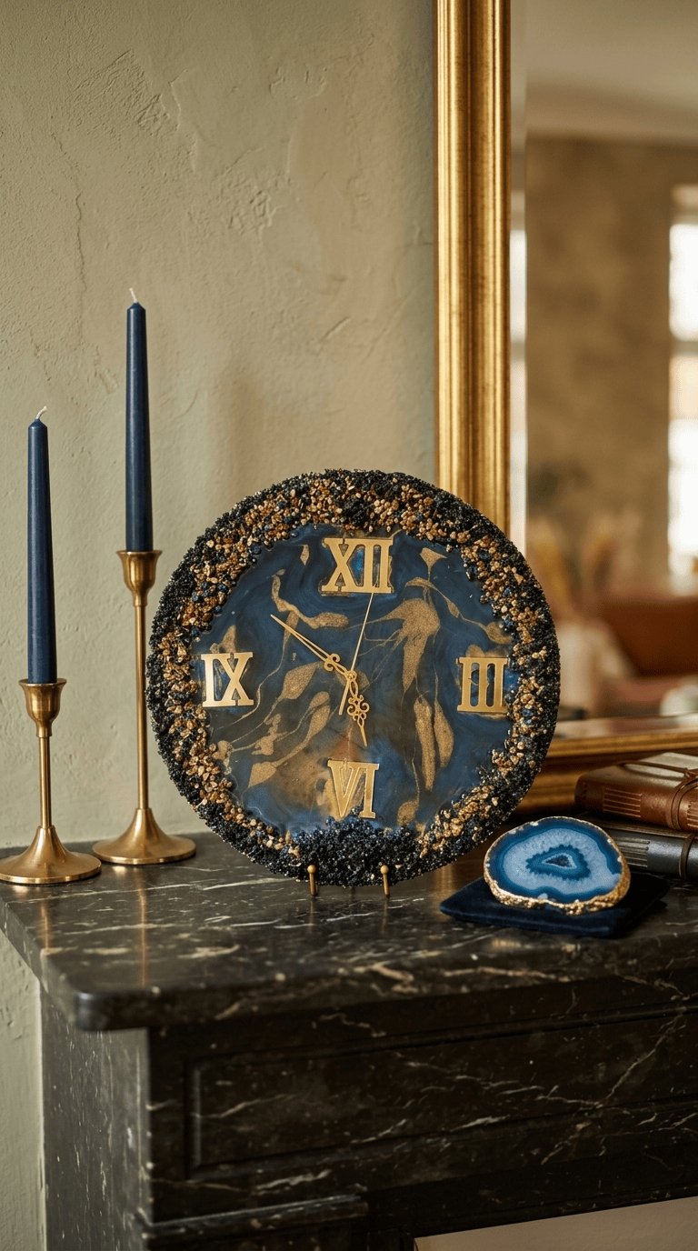 Obsidian Black and Gold Resin Tabletop Clock