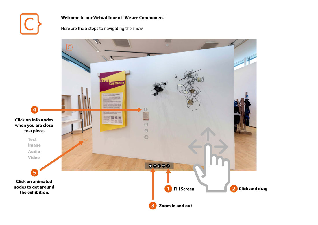 Visual instructions for how to use the virtual tour.