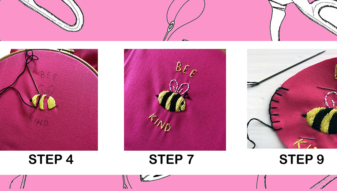 stages of embroidering a patch