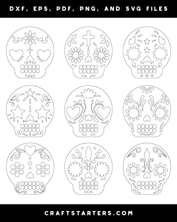 We have a huge range of svgs products available. Cute Sugar Skull Outline Patterns Dfx Eps Pdf Png And Svg Cut Files