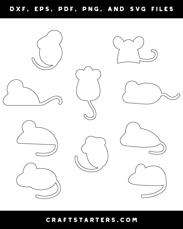Simple Mouse Outline Patterns: DFX, EPS, PDF, PNG, and SVG Cut Files