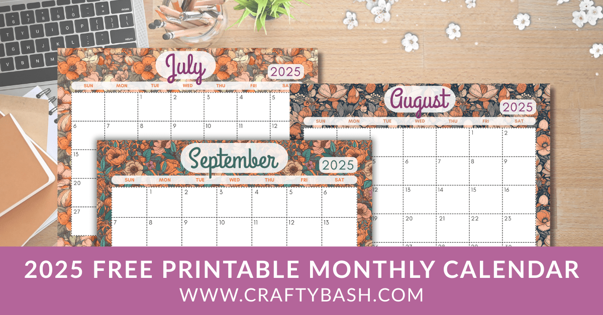 Retro Floral 2025 Free Printable Monthly Calendar