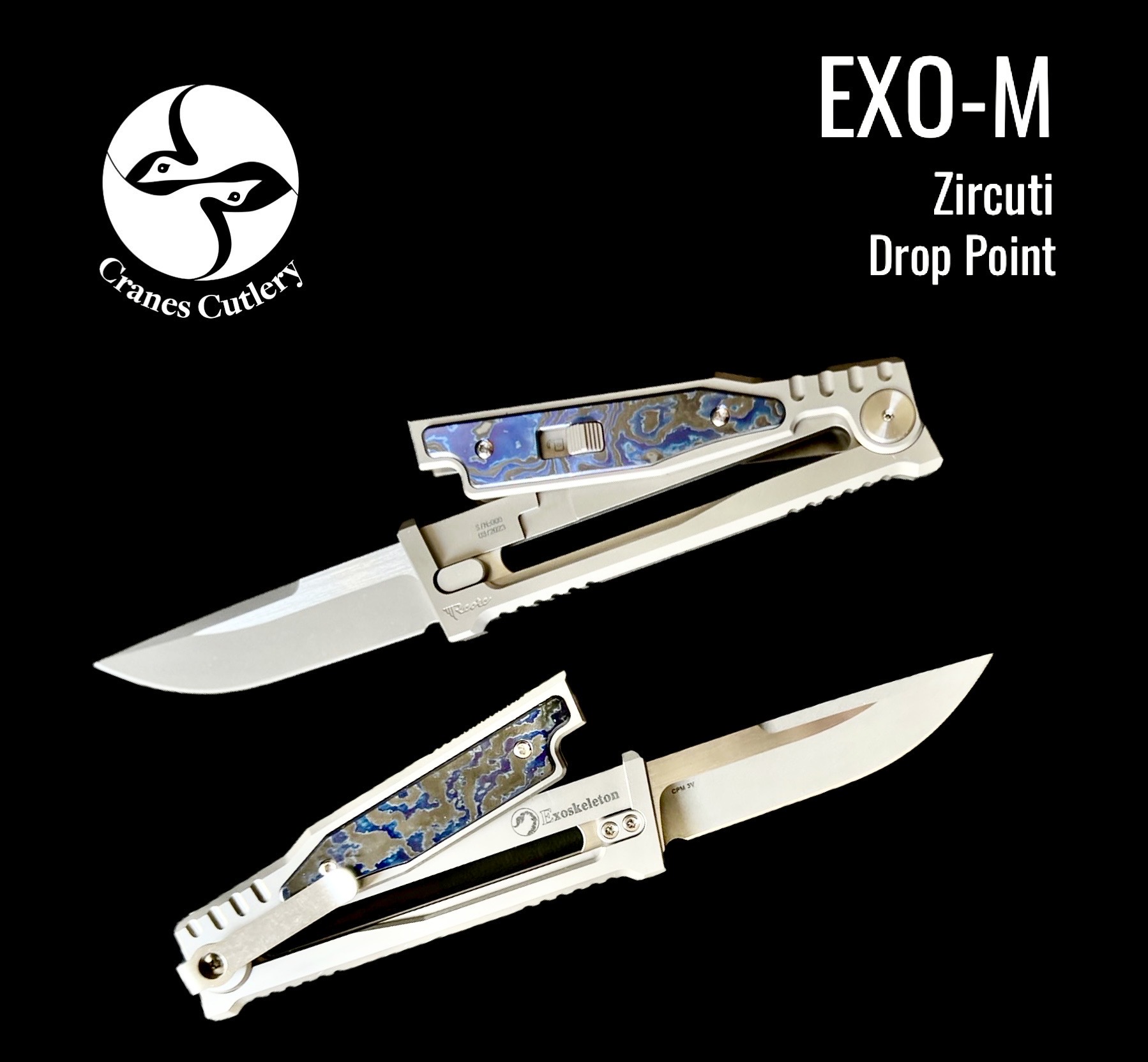 Reate EXO-M (Lock): Cranes Exclusive DROP POINT CPM3V Blade