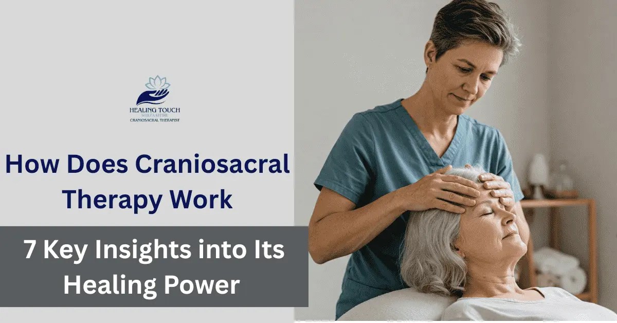 Craniosacral therapist gently applies light pressure to an elderly woman's head, showcasing the calming, non-invasive therapy in a serene setting. - How Does Craniosacral Therapy Work? 1