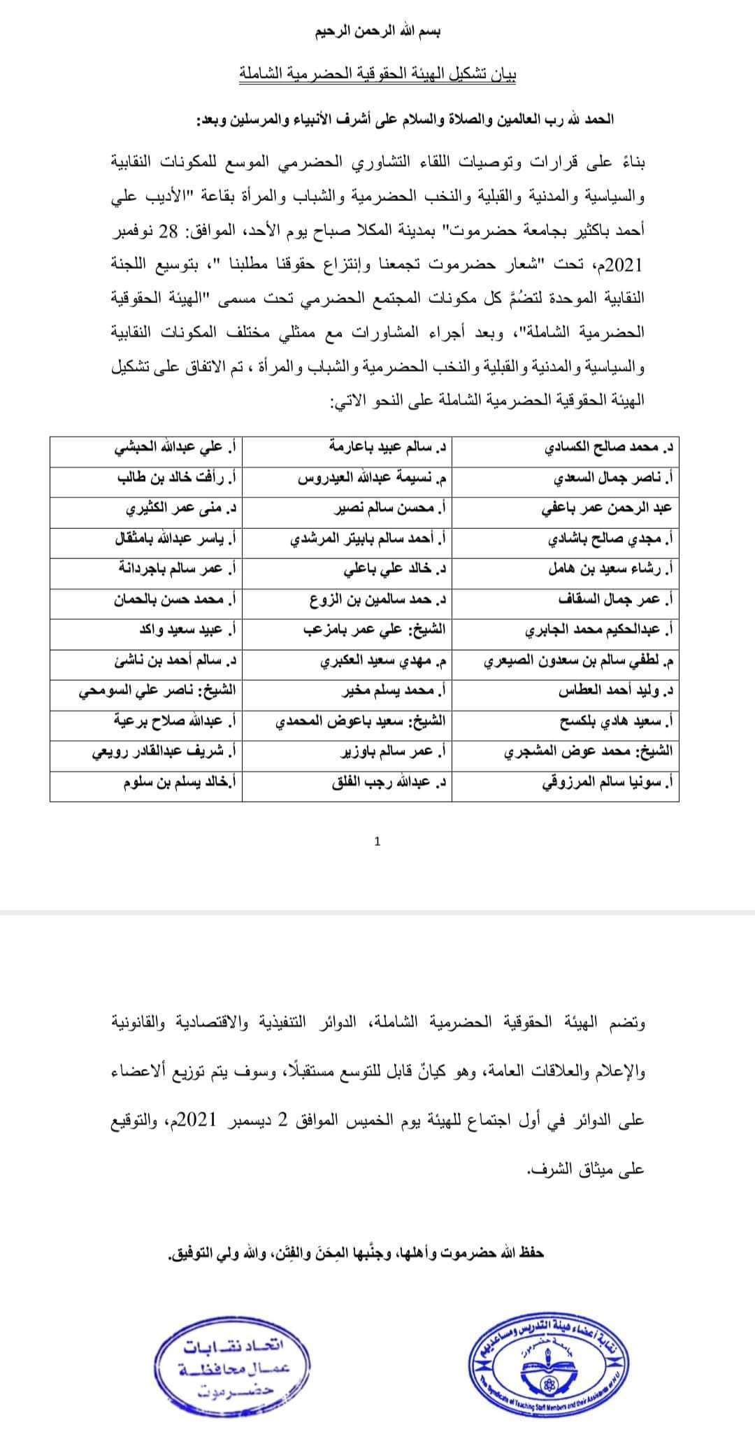بشأن إنتزاع حقوقهم .. الحضارم يقررون تشكيل هيئة حقوقية شاملة من مختلف المكونات