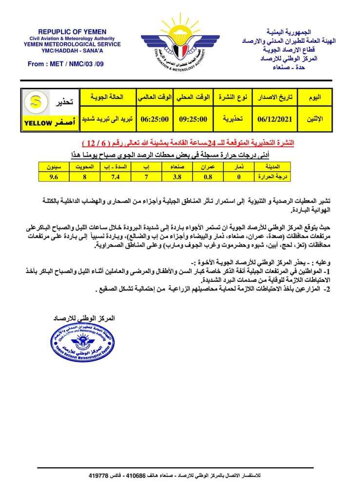 تعرف على النشرة التحذيرية المتوقعة لل 24 ساعة القادمة لأحوال الطقس