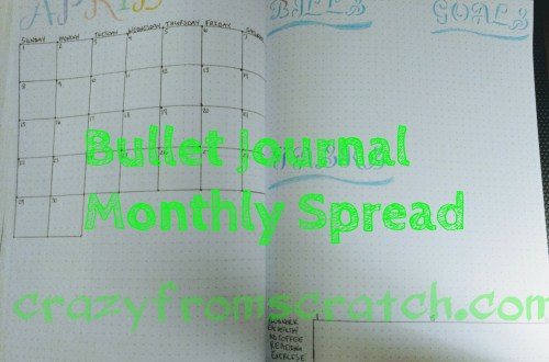 Bullet Journal, monthly spread
