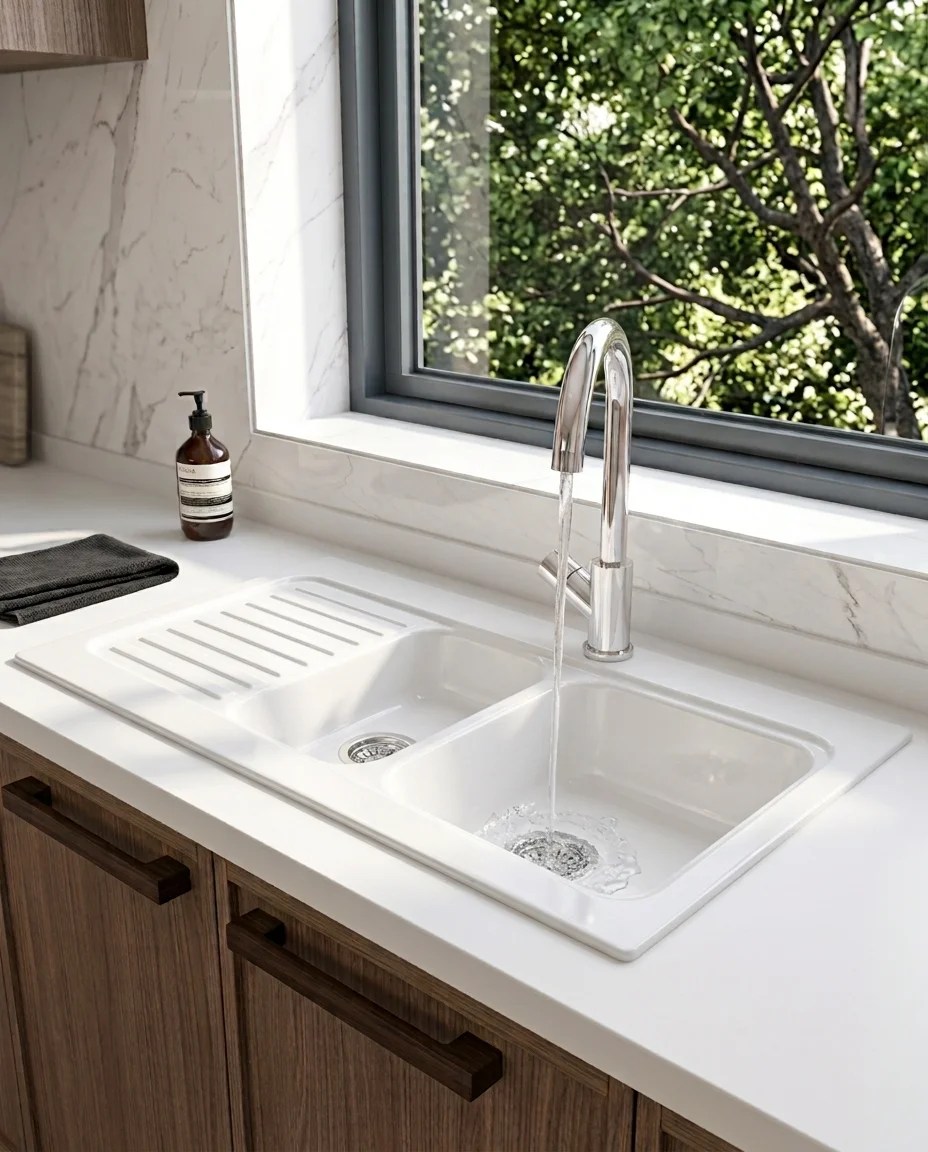 EVIER INOX A ENC. 120X50 2B+1EG+SIPHON