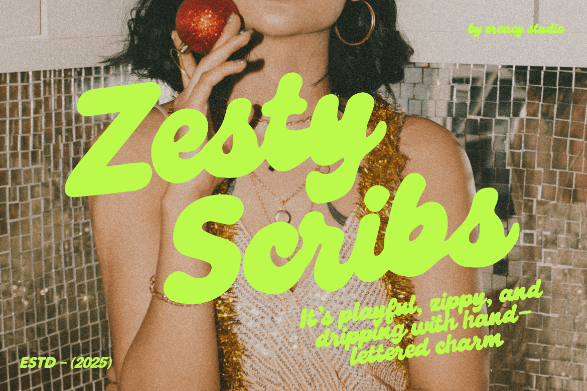 Zesty Scribs playful retro bubble script preview for Christmas sale graphics