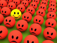 Sad faces with one happy face