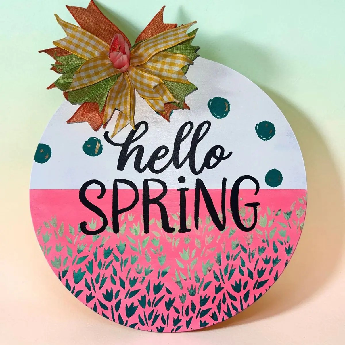 Handcrafted 18" Wooden Door Round Hello Spring