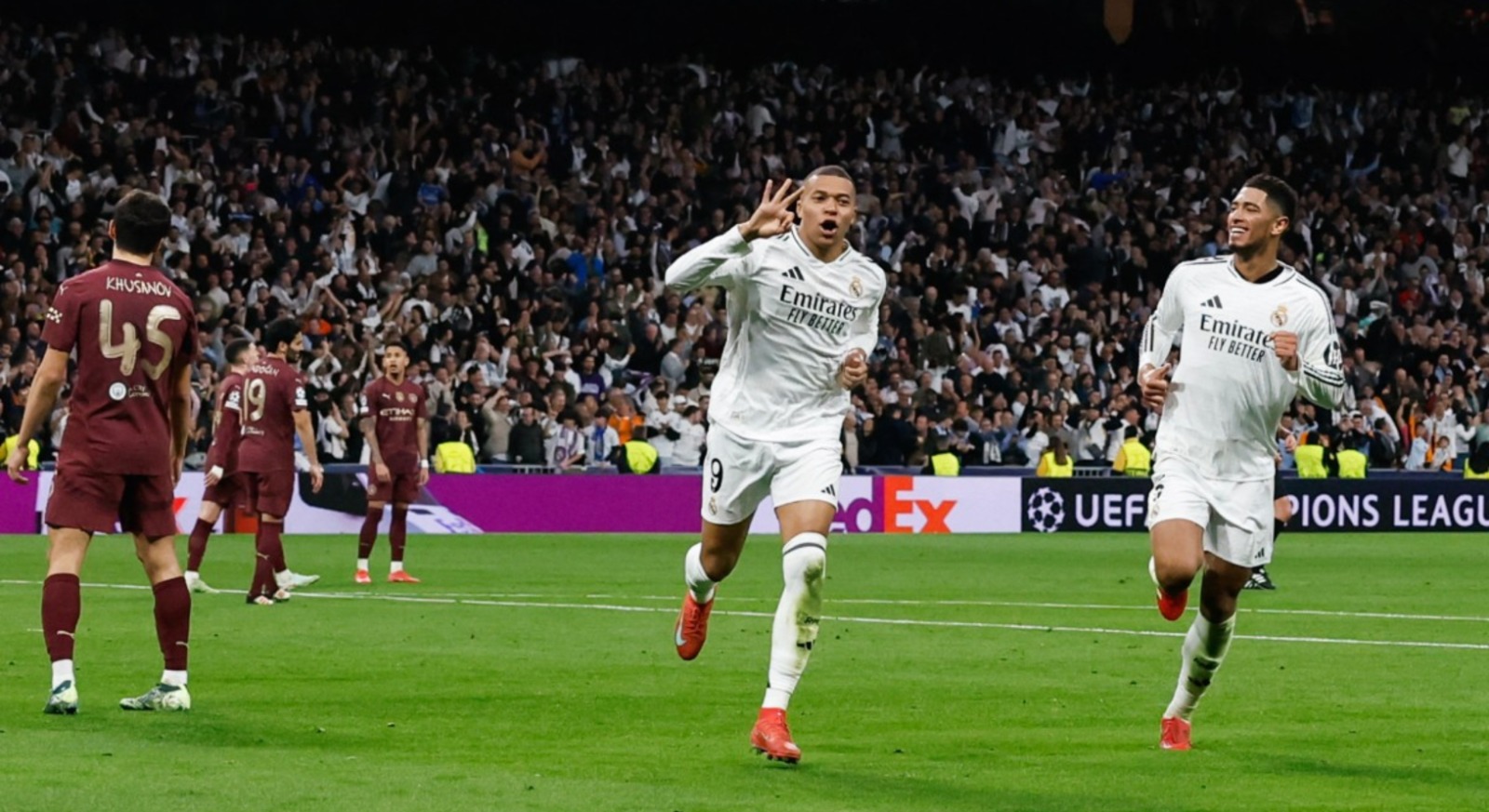 Mbappé brilla con triplete y clasifica al Madrid a octavos / El Real Madrid avanza a octavos con un brillante hat-trick de Mbappé, venciendo al Man City 3-1 en el Bernabéu y reafirmando su dominio. / Deporte / Champions League /