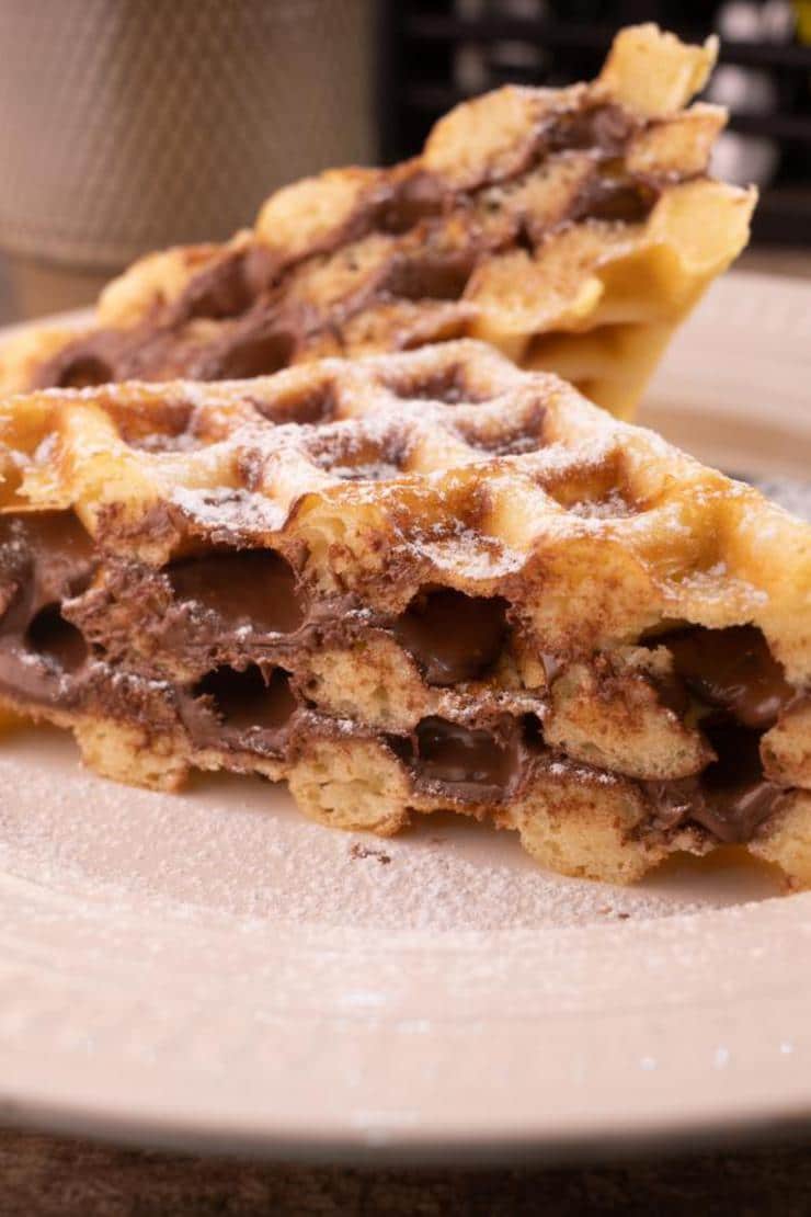 In a large bowl, whisk flour, sugar, baking powder, and salt; Easy Waffles Best Homemade Stuffed Nutella Waffle Recipe Easy Breakfast Dinner Snacks Desserts Quick